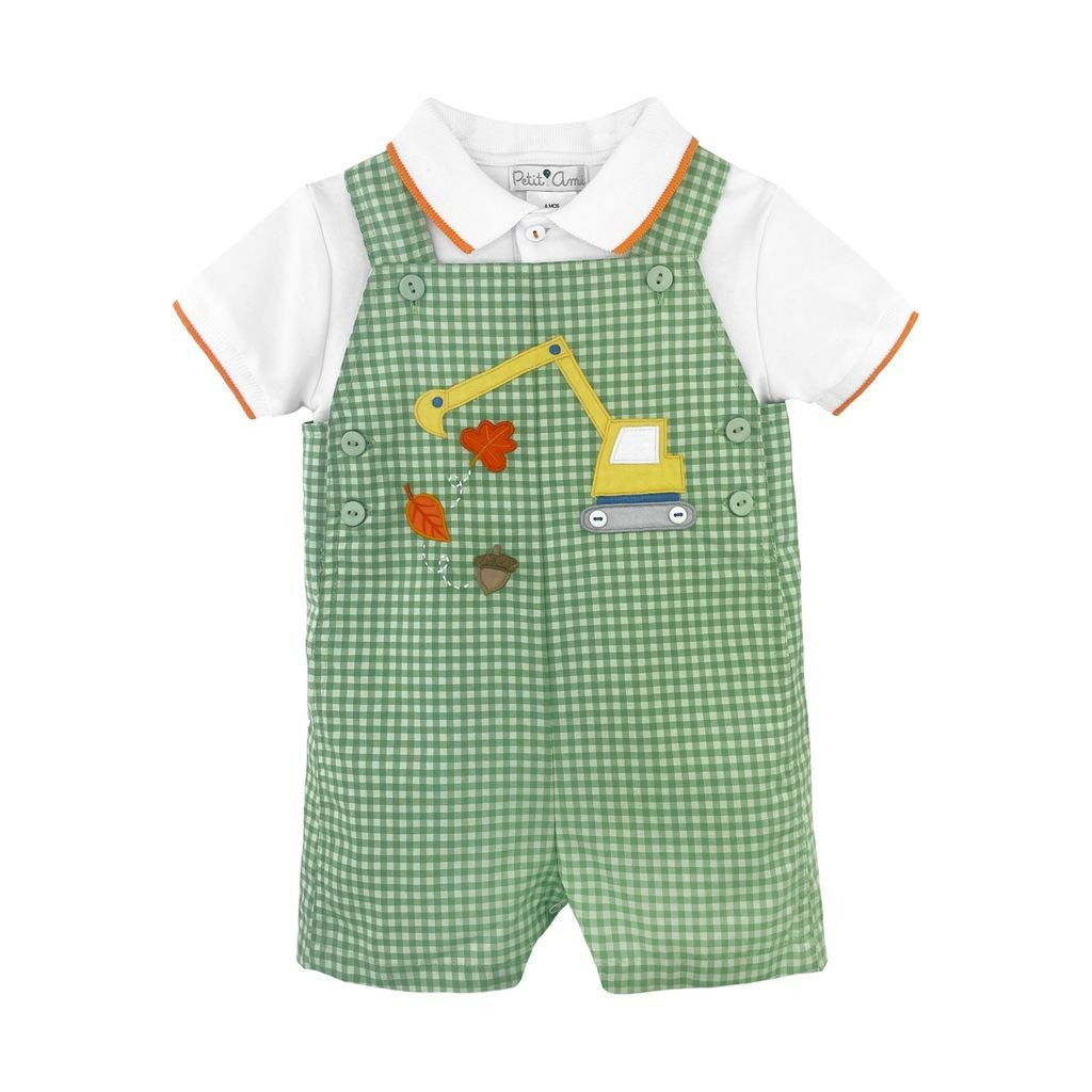 Petit Ami Shortall W/Fall Construction App Green Gingham 3828 5208