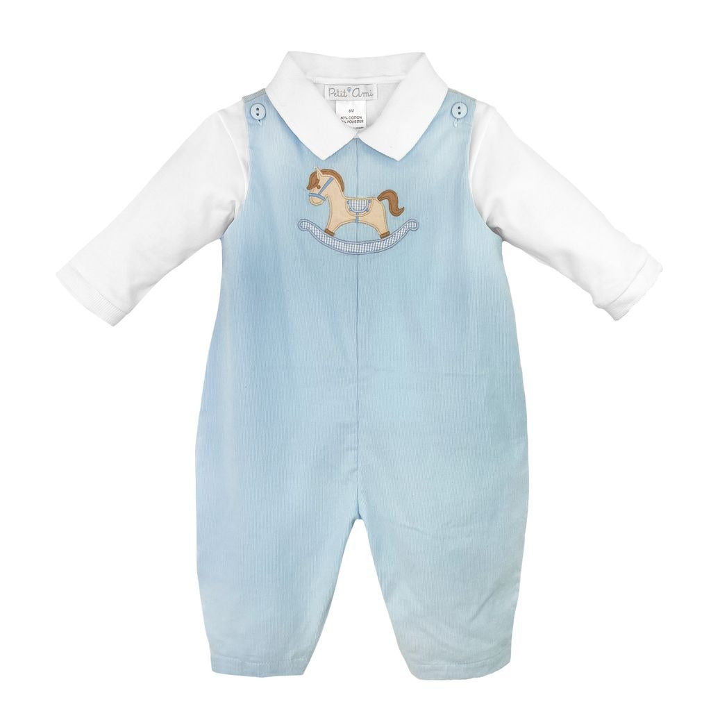 Petit Ami Longall/Shirt W/Rocking Horse App. Light Blue Cord 3857 5208
