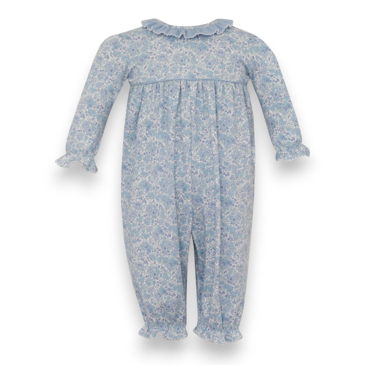 Petit Bebe Joy Blue Liberty Knit Print Girl's Long Romper L/S 405F2-MF26 5308
