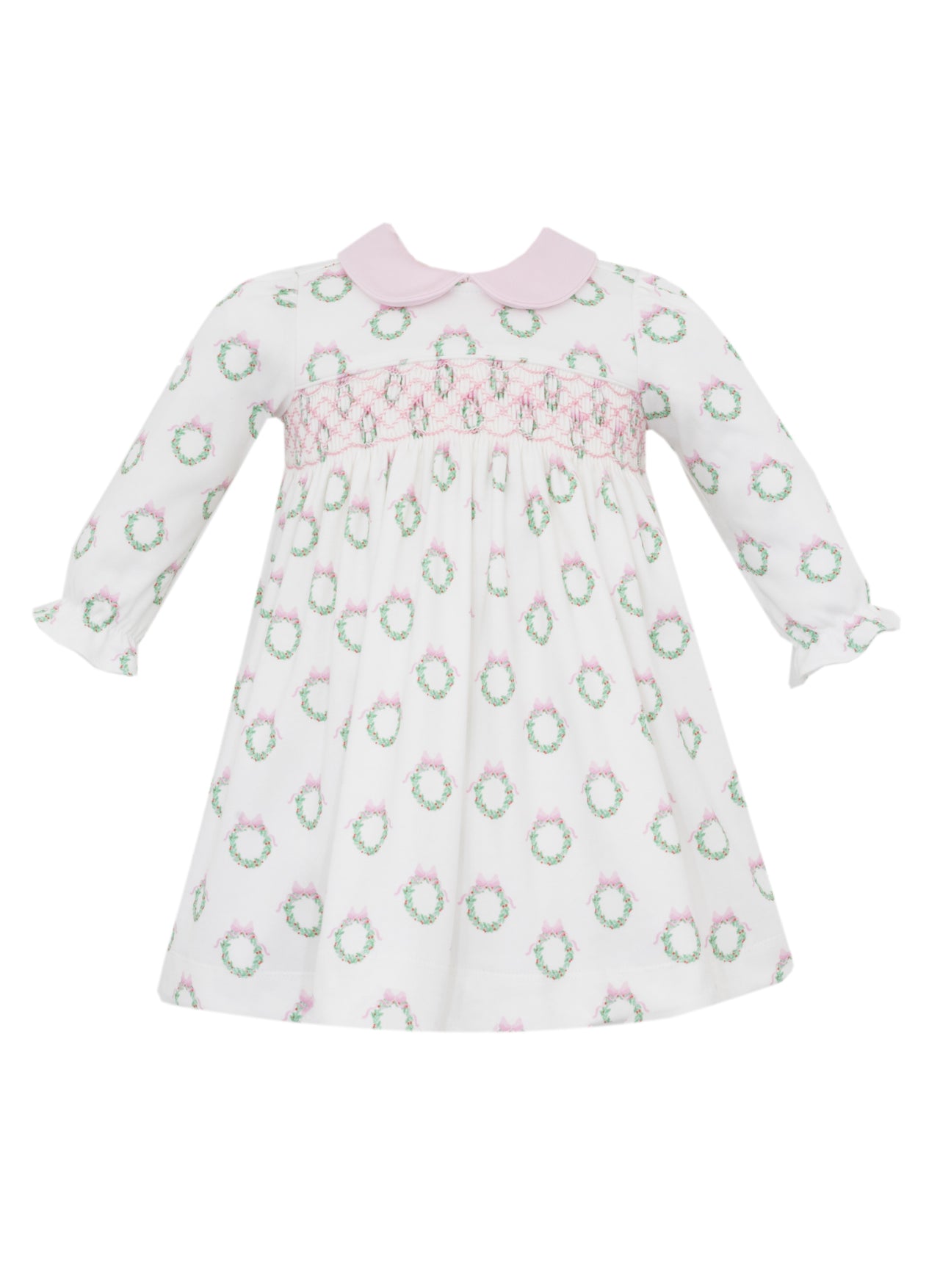 Petit Bebe Holiday Pink Wreath Pink Print Knit Dress 410DL-MH25 5210