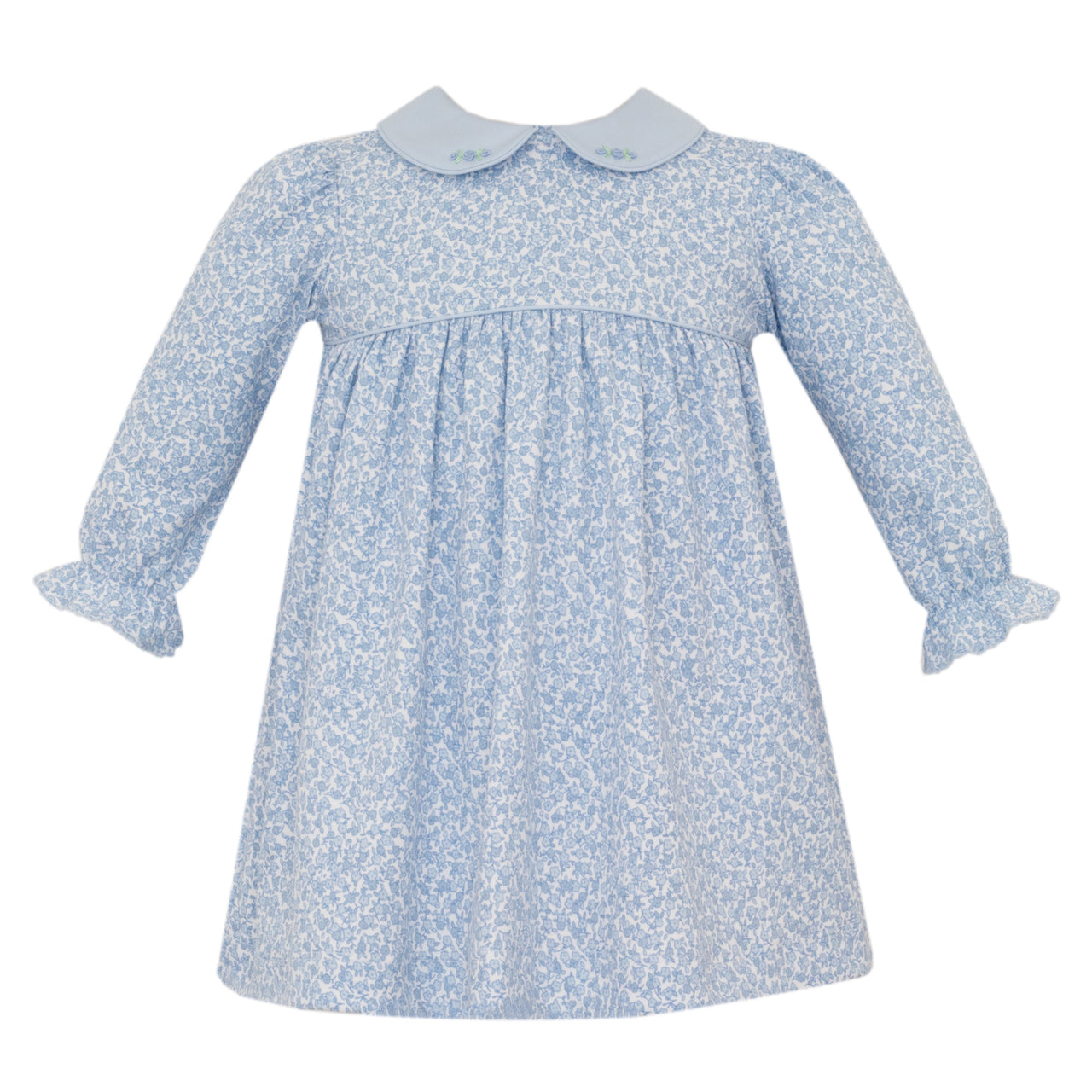 Petit Bebe Blue Liberty Print Girl's Dress W/Embroidery Collar L/S  416DL-MF25 5208