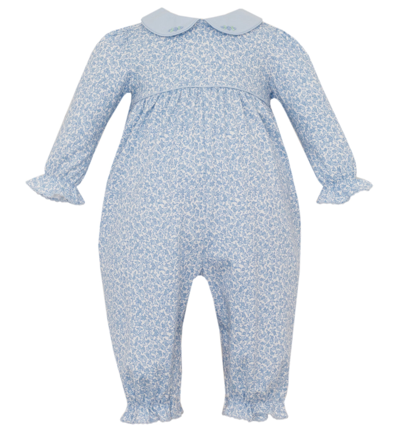 Petit Bebe Blue Liberty Print Girl's Long Romper W/Embroidery Collar L/S 416G2-MF25 5208