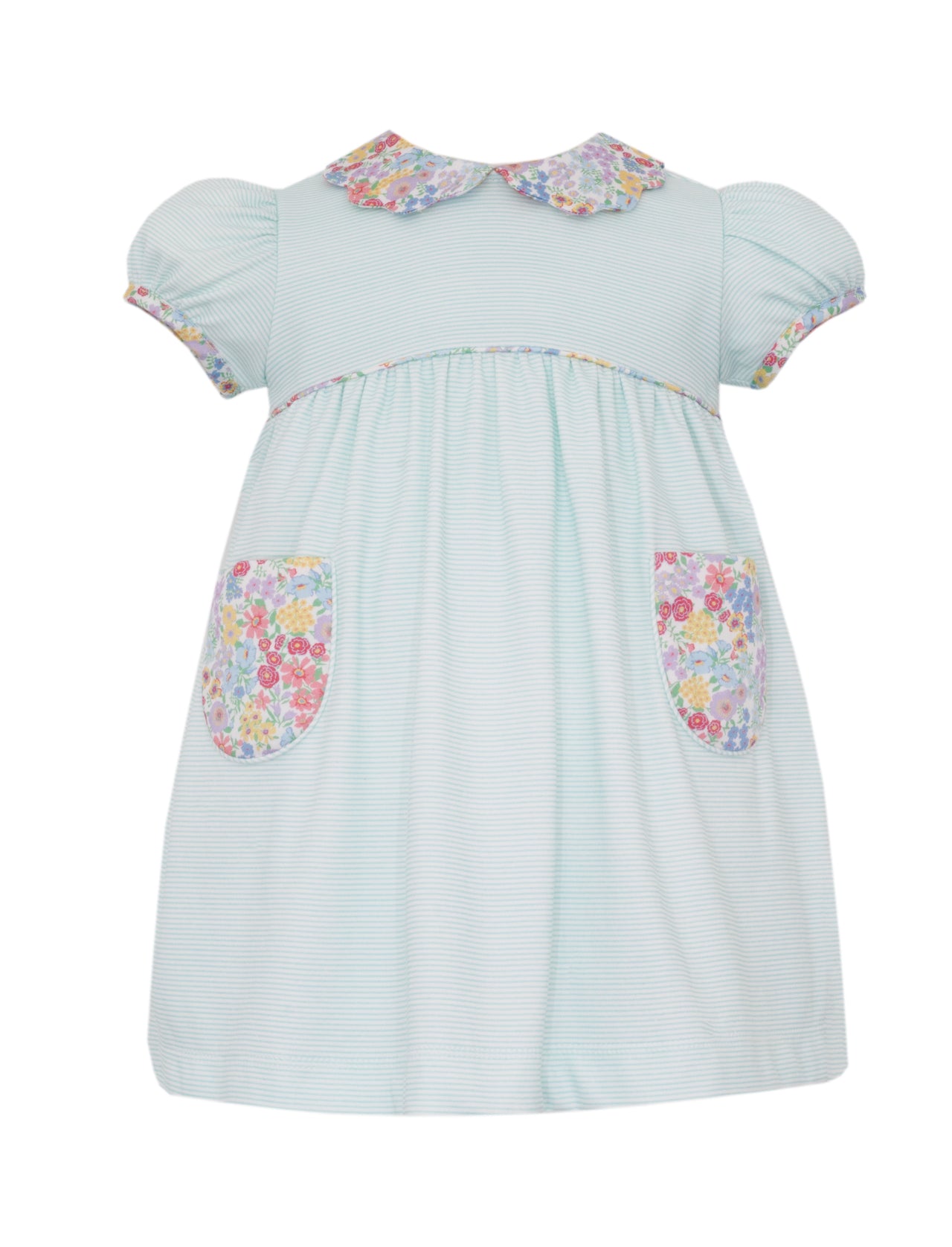 Petit Bebe Aqua Knit Stripe Sleeveless Dress W/Scalloped Collar 419D-MS26 5301