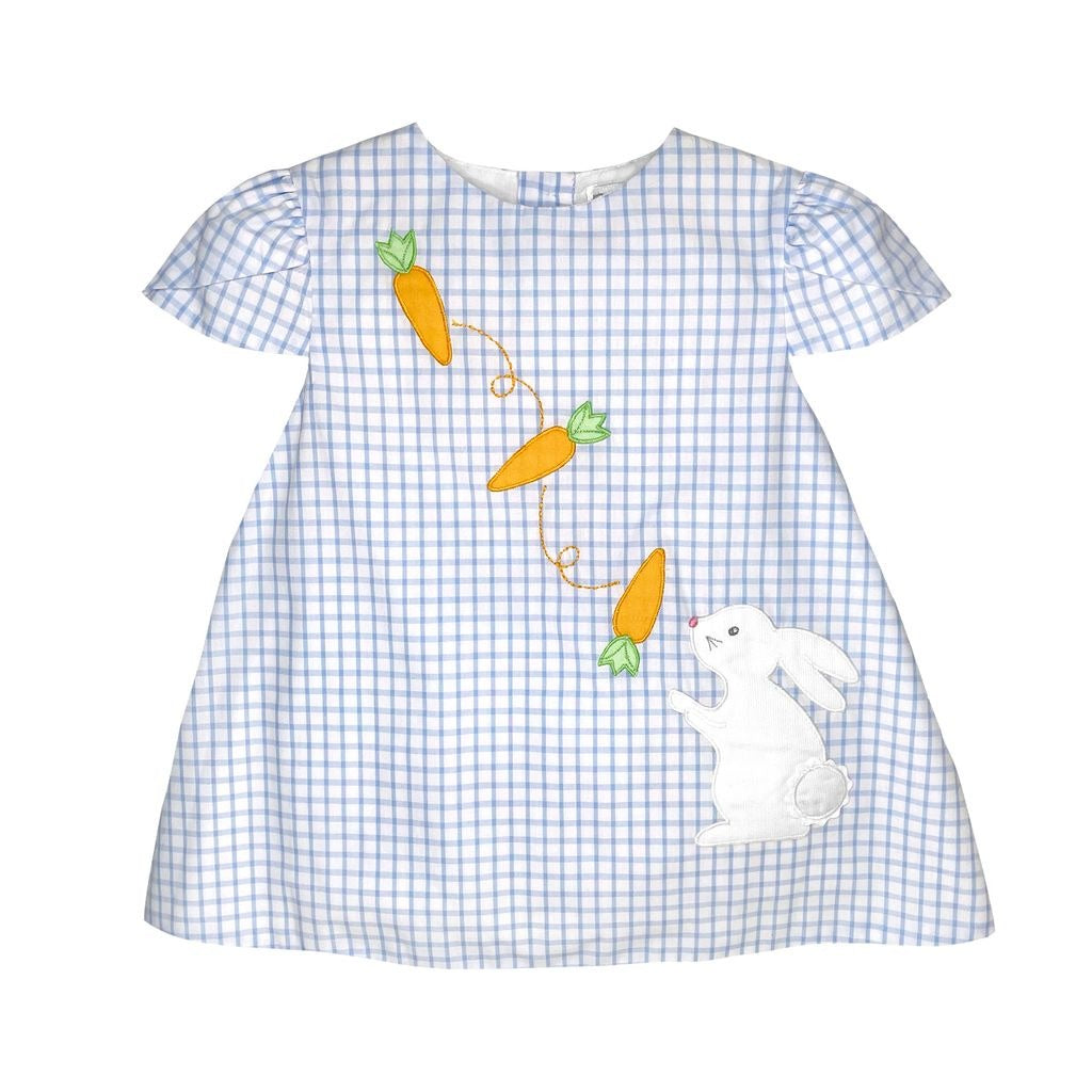 Petit Ami Bunny/Carrots Applique Blue/White Windowpane Dress 3236/4236 5212