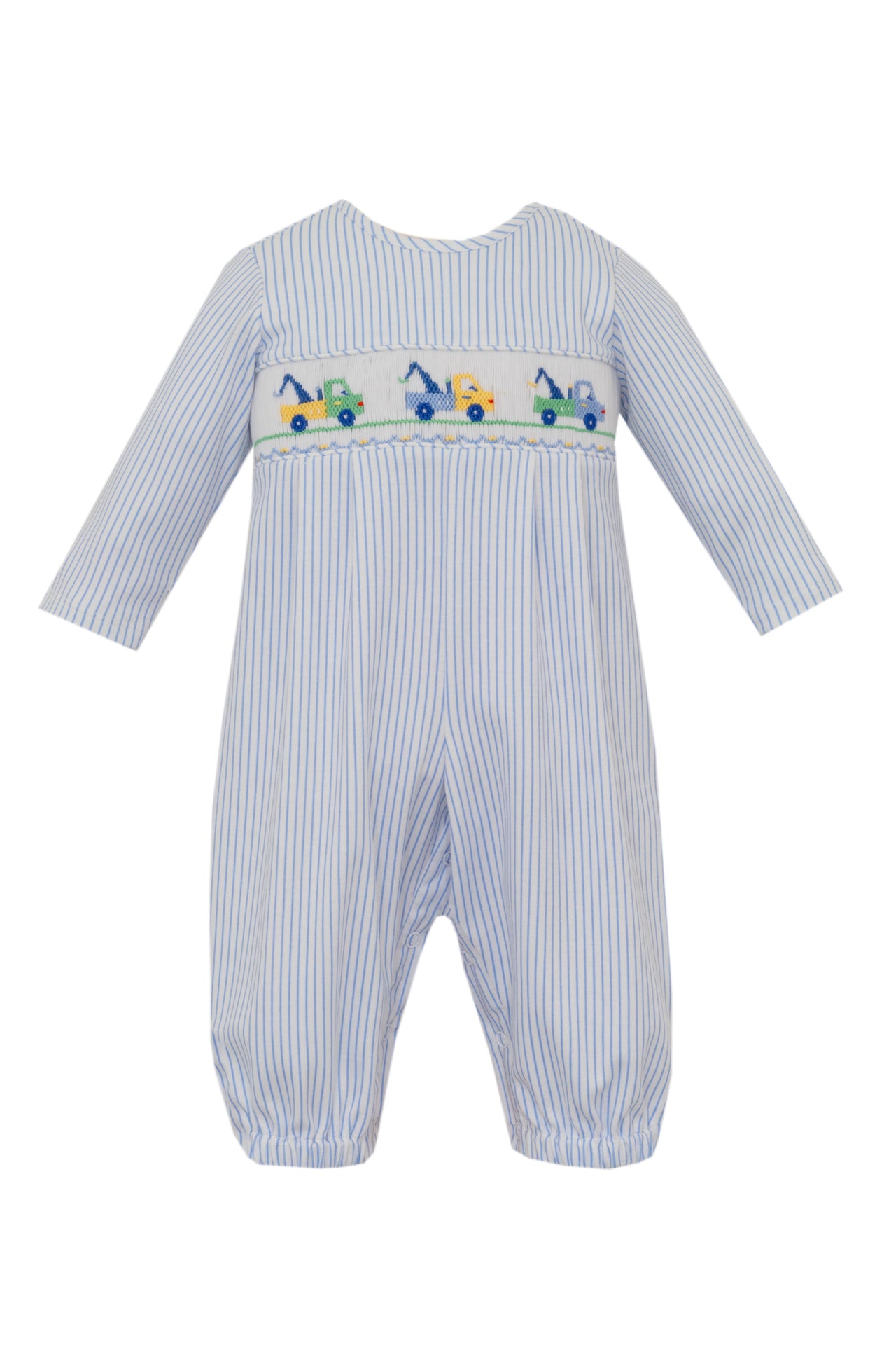 Petit Bebe Cranes Lt Blue Stripe Knit Boy's Long Romper L/S 428J-MF24 5106