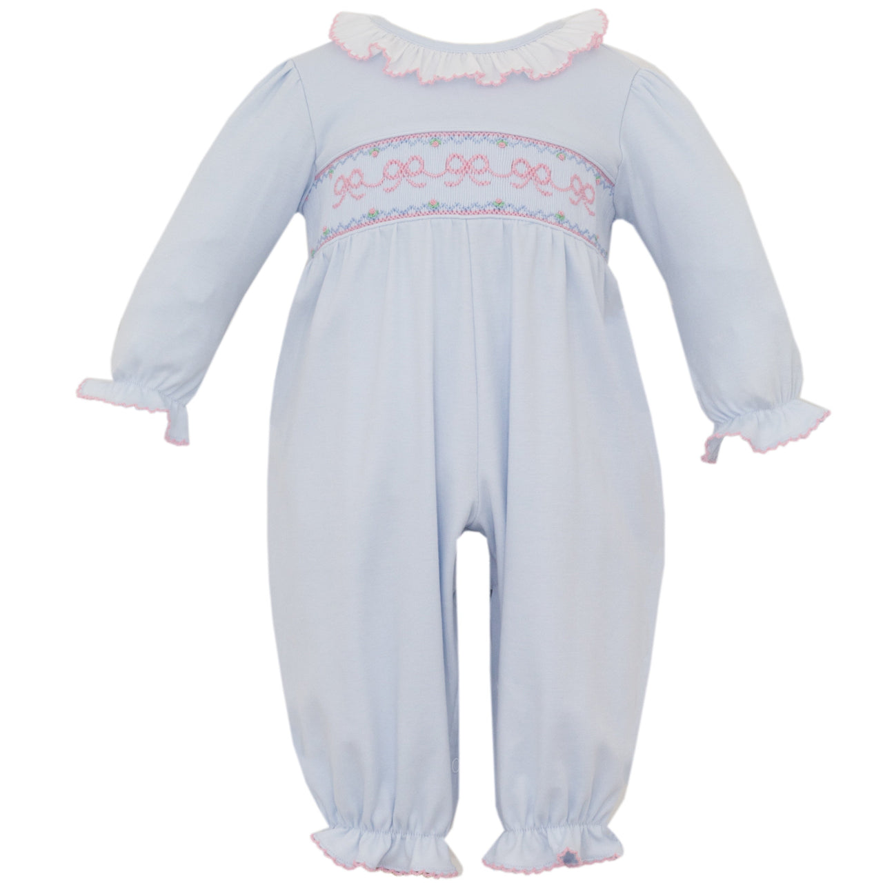 Petit Bebe Bows Lt Blue Knit Girl's Long Footie No Feet L/S 430G2-MF25 5208