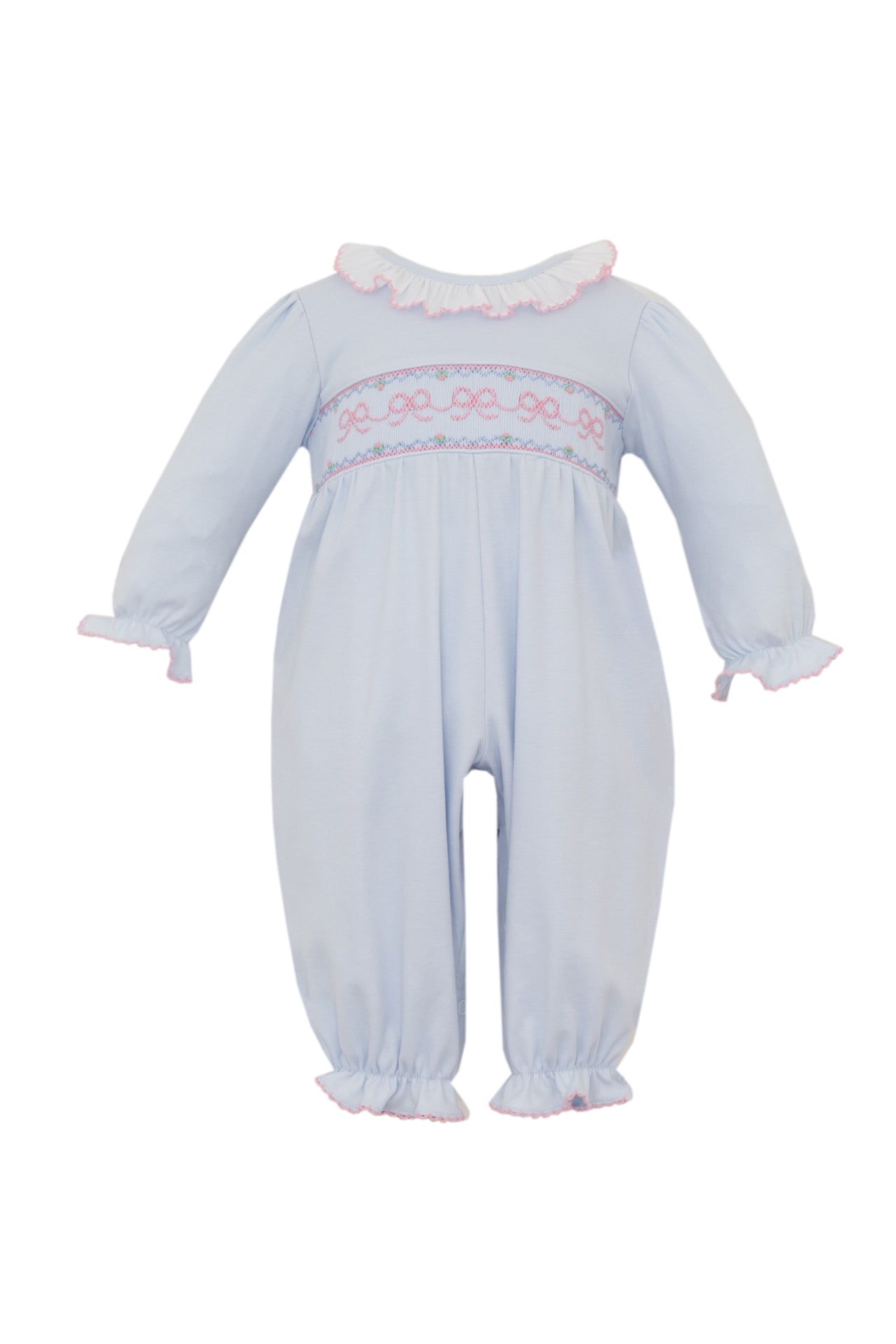 Petit Bebe Bows Lt Blue Knit Girl's Long Footie No Feet L/S 430G2-MF25 5208