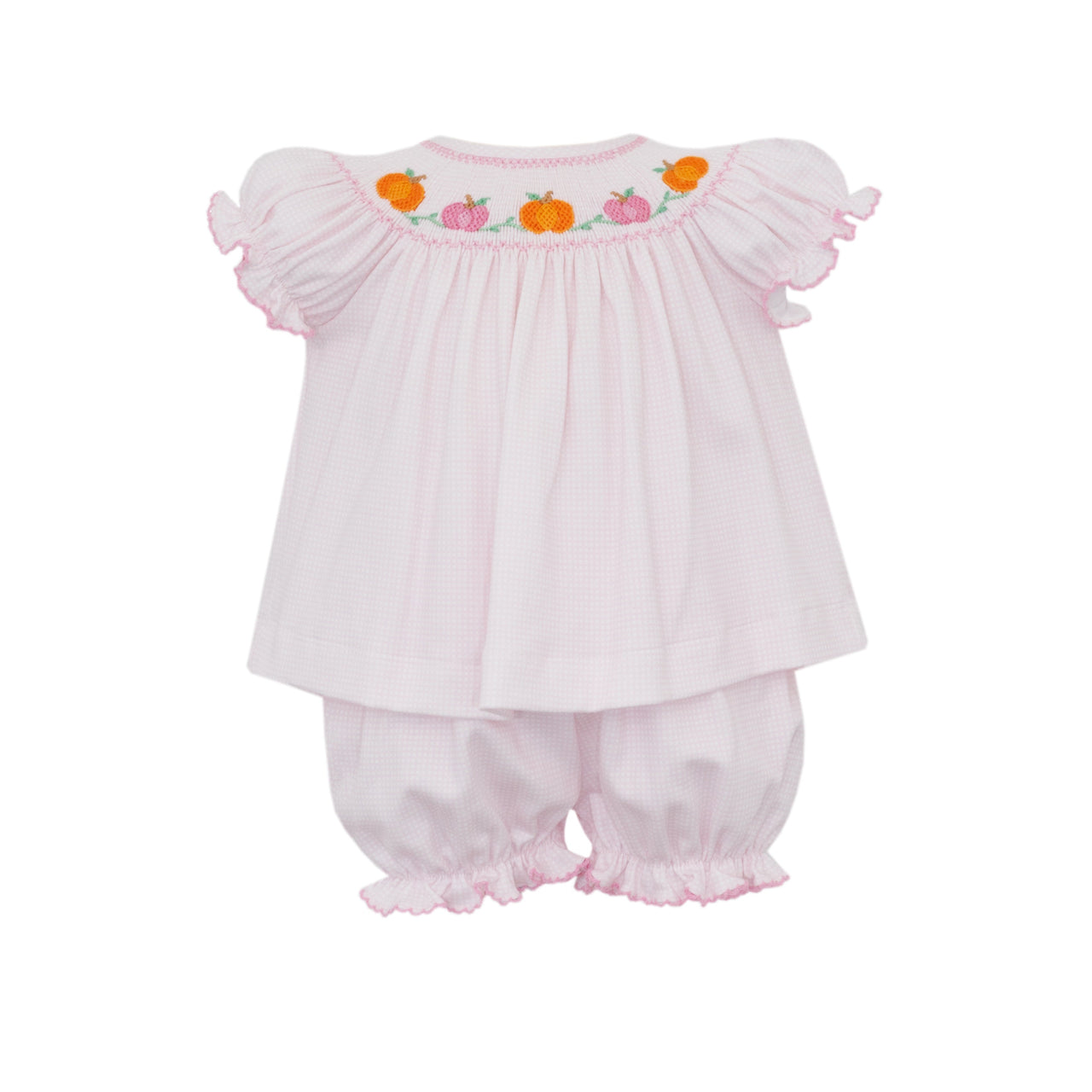Petit Bebe Pumpkin Girl's Pink Knit Check Bishop Bloomer Set S/S 432C-MF25 5208