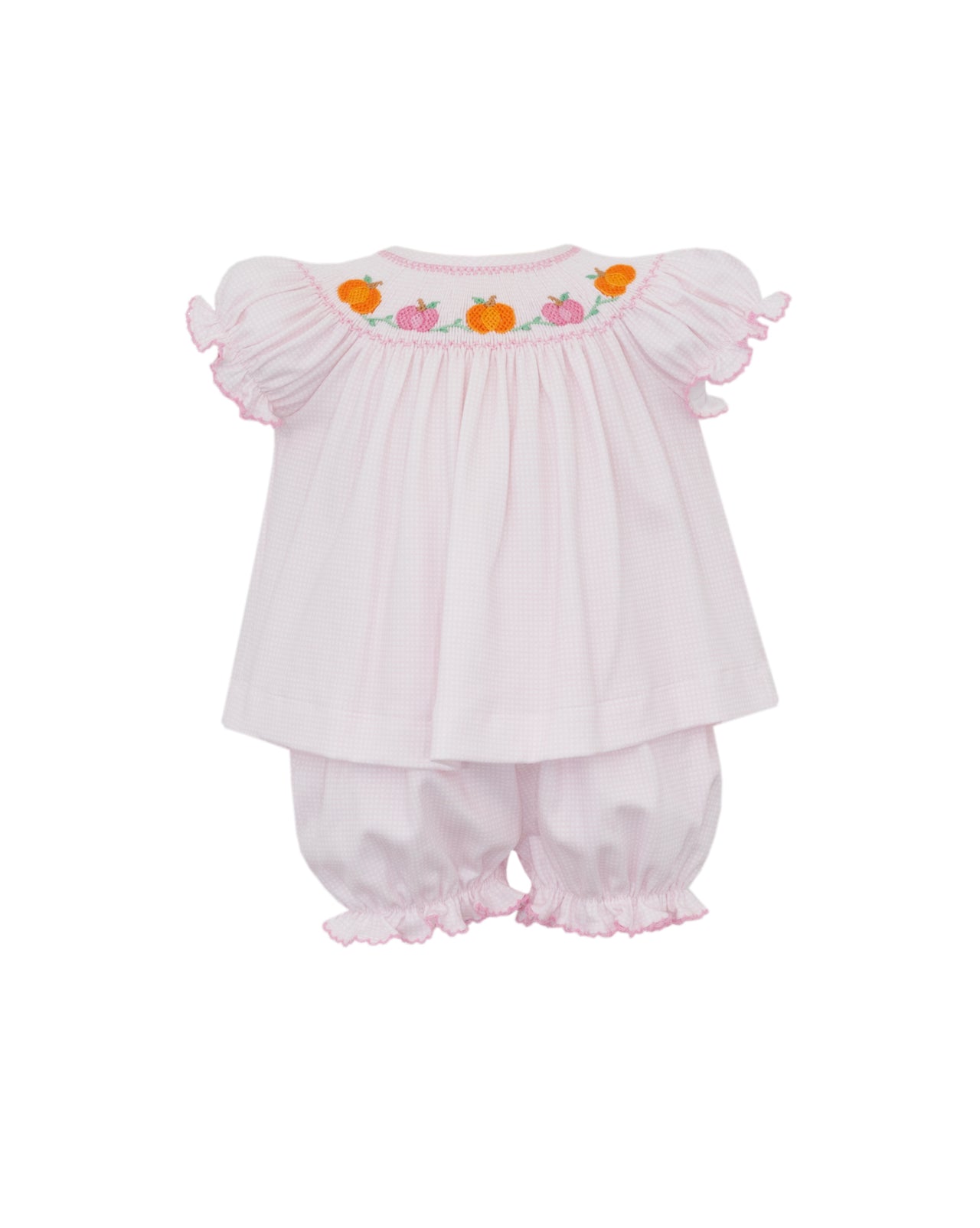 Petit Bebe Pumpkin Girl's Pink Knit Check Bishop Bloomer Set S/S 432C-MF25 5208