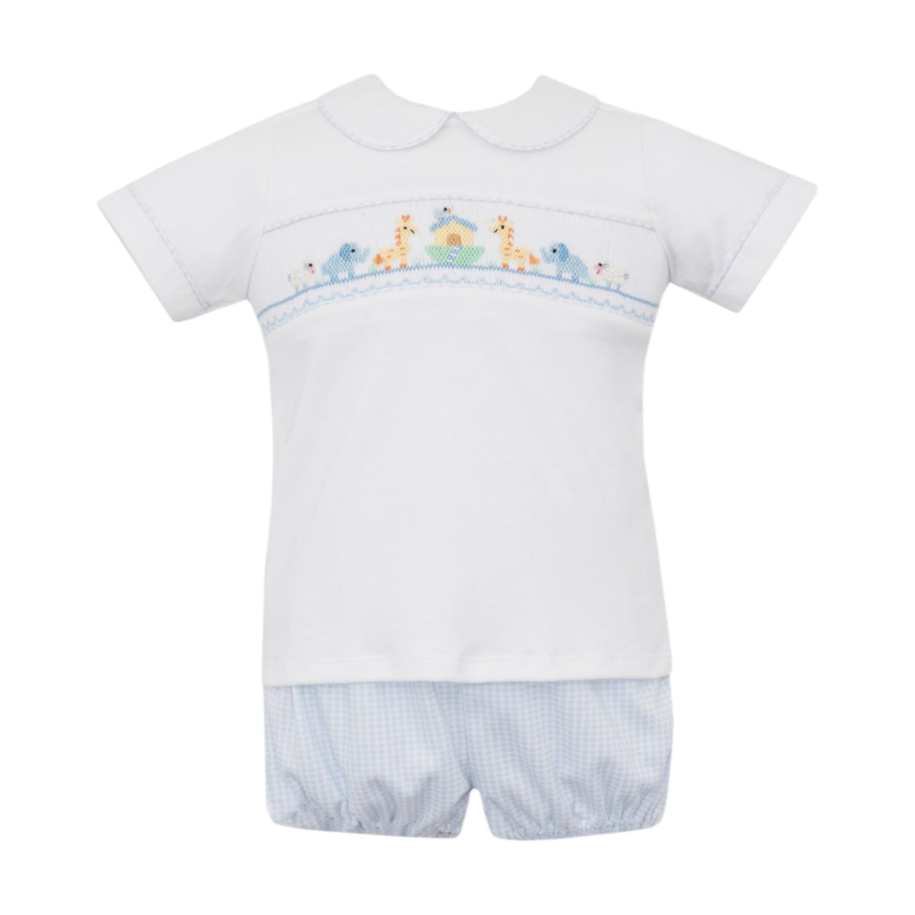 Petit Bebe Noah's Ark Boy's Lt Blue Gingham Boy's Diaper set  433M-MS25 5202