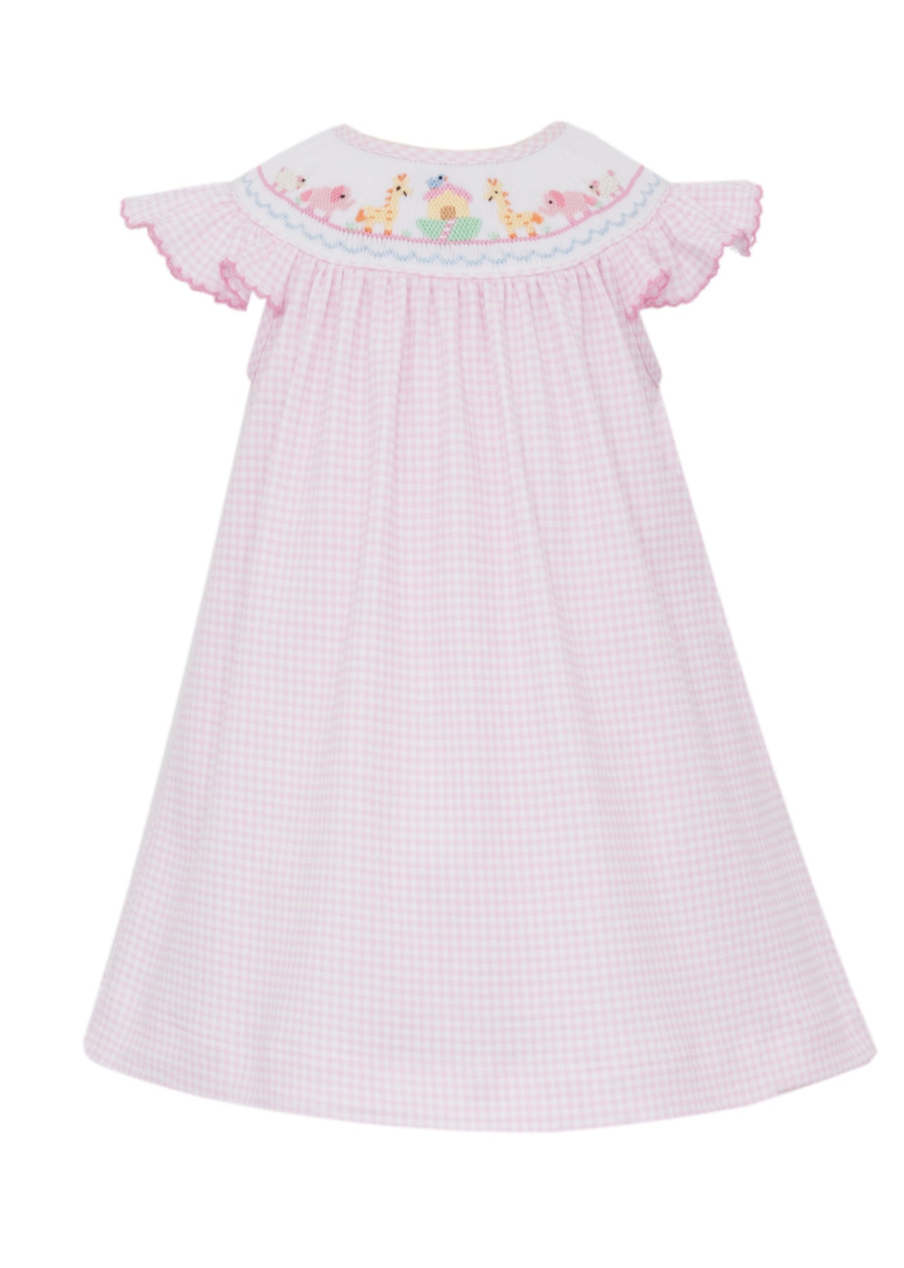 Petit Bebe Noah's Ark Girl's Pink Gingham Knit Bishop W/Insert 433R-MS25 5202