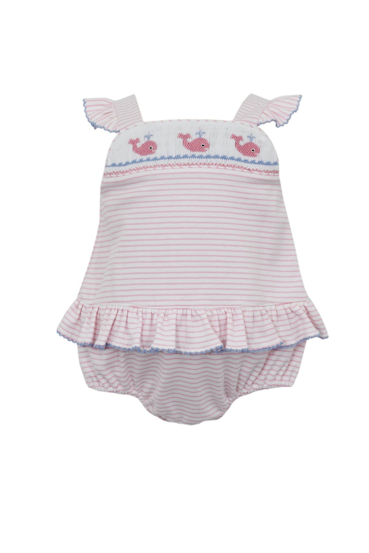 Petit Bebe Whale Pink Stripe Knit Girl's Sunsuit 435F-MS24 5103