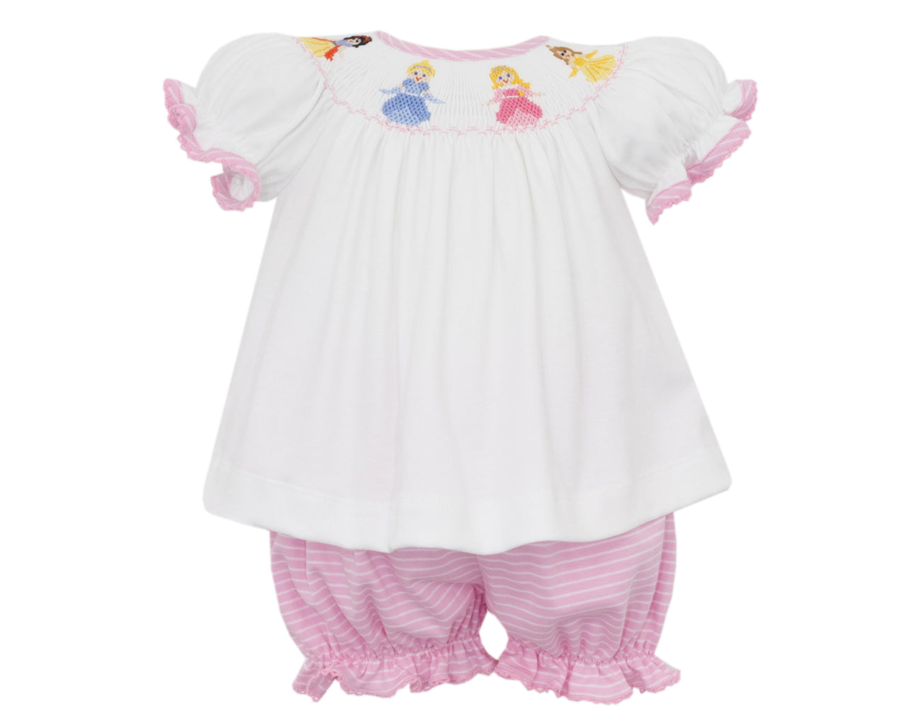 Petit Bebe Princesses Pink Knit Stripe Bishop Bloomer Set W/White Top S/S 436C-MF25 5207