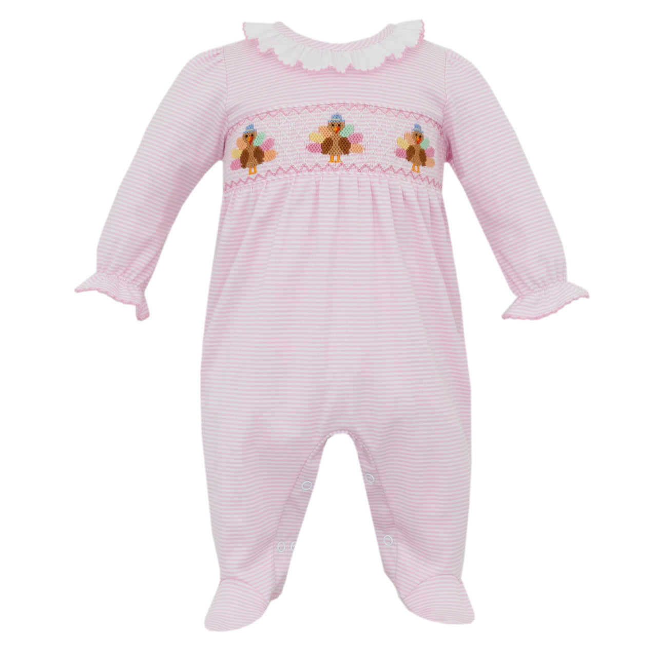 Petit Bebe Turkey Girl's Pink Knit Stripe Girl's Long Footie L/S W/Feet 438G-MF25 5209