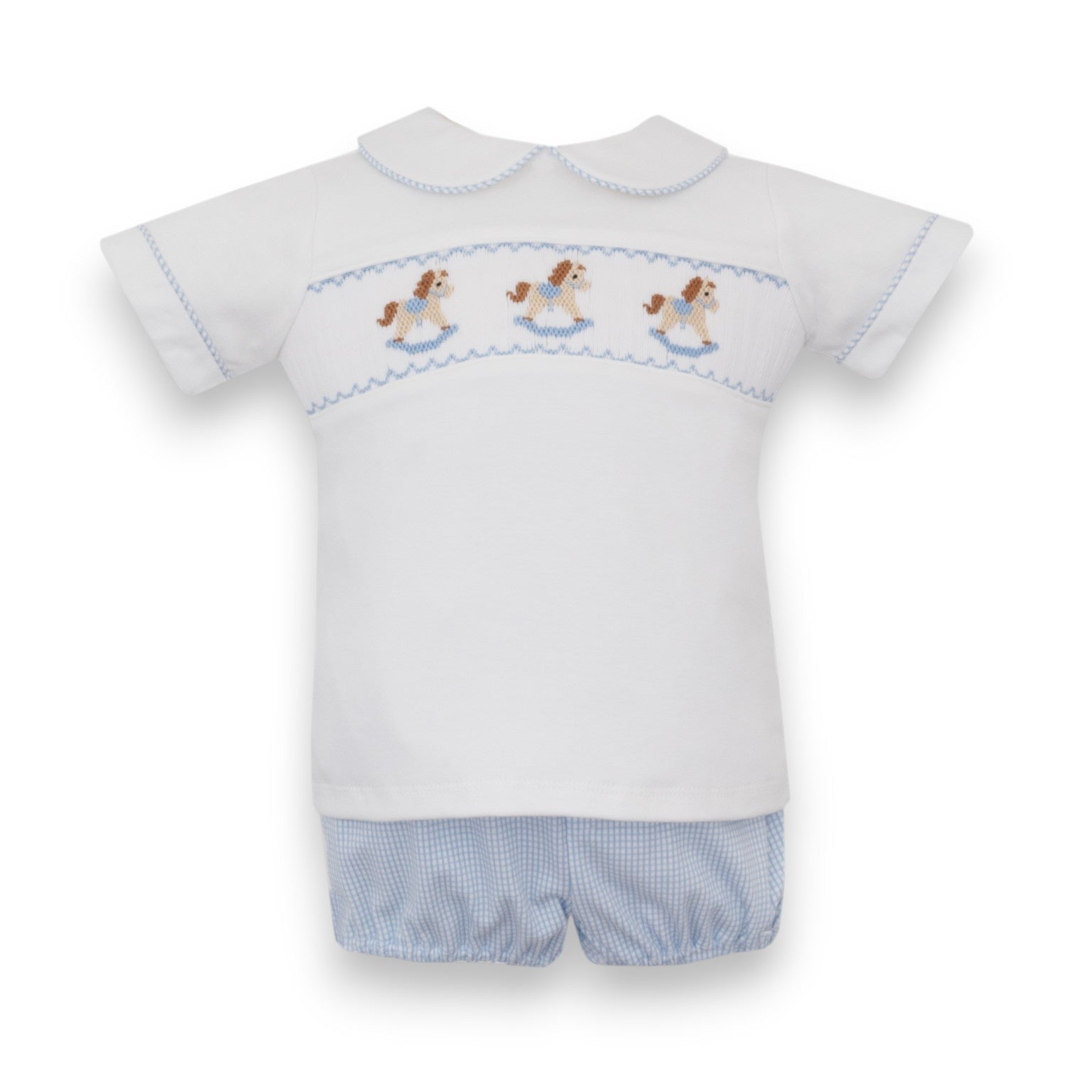 Petit Bebe Rocking Horse Blue Check Boy's Diaper Set 438M-MF26 5308