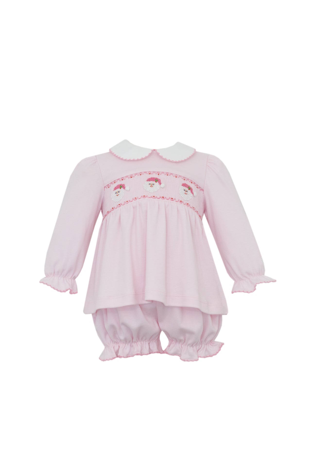 Petit Bebe Santa Face Girl's Pink Knit Bloomer Set W/White Collar L/S 445CL-MH25 5210