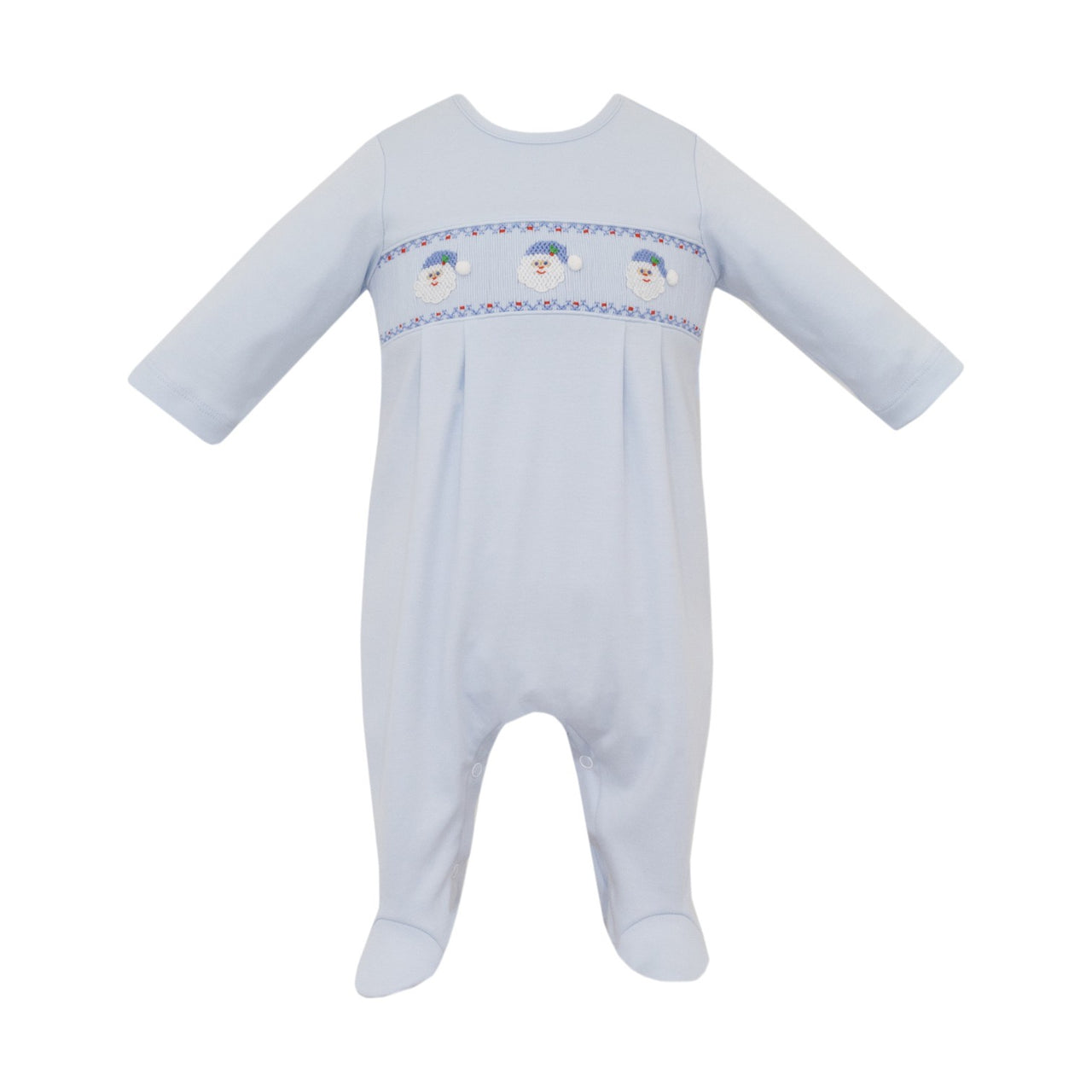 Petit Bebe Santa Face Boy's Lt Blue Knit Boy's Long Footie W/Feet L/S 445I-MH25 5210