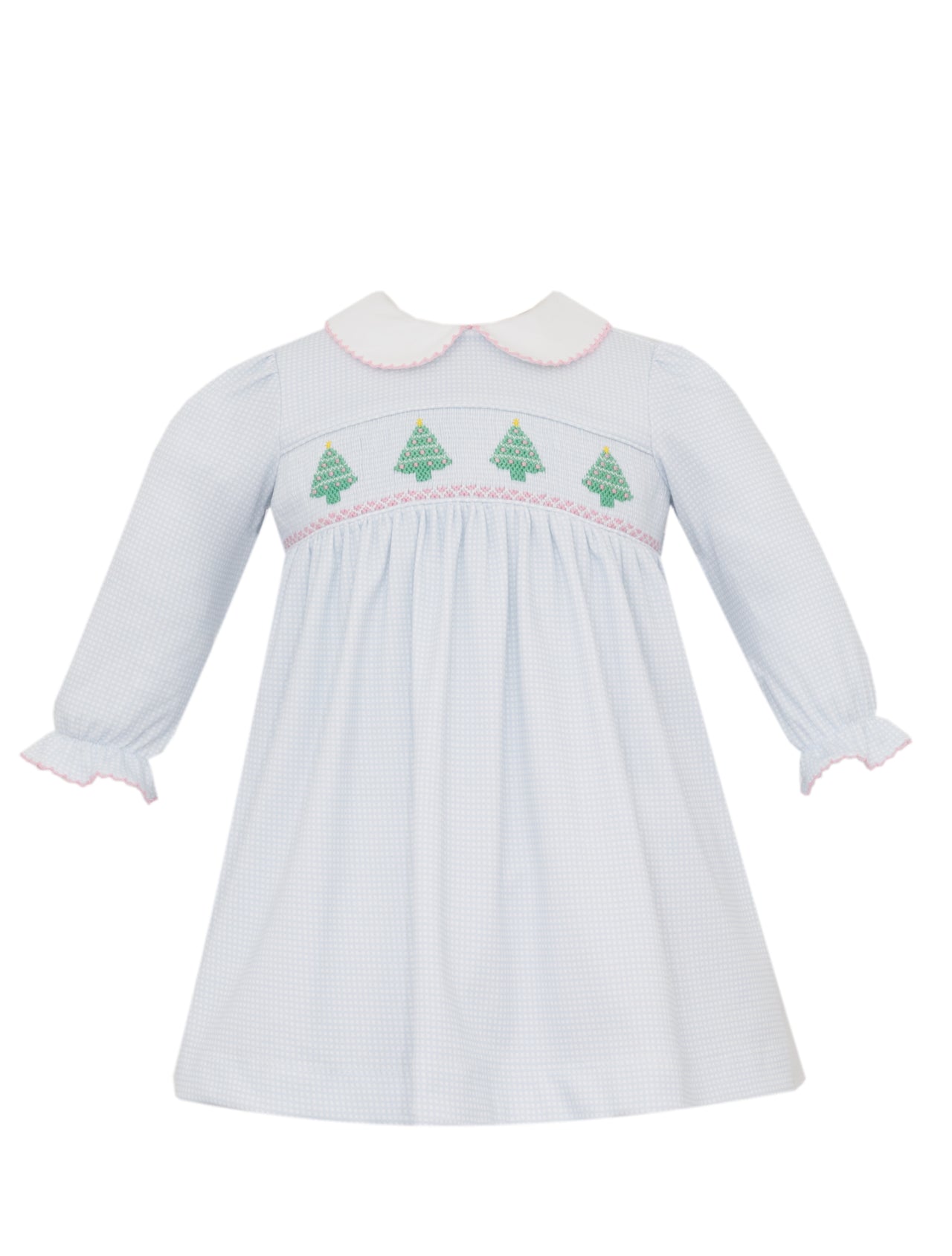 Petit Bebe X'mas Tree Girl's Blue Check Knit Dress L/S 446DL-MH25 5210