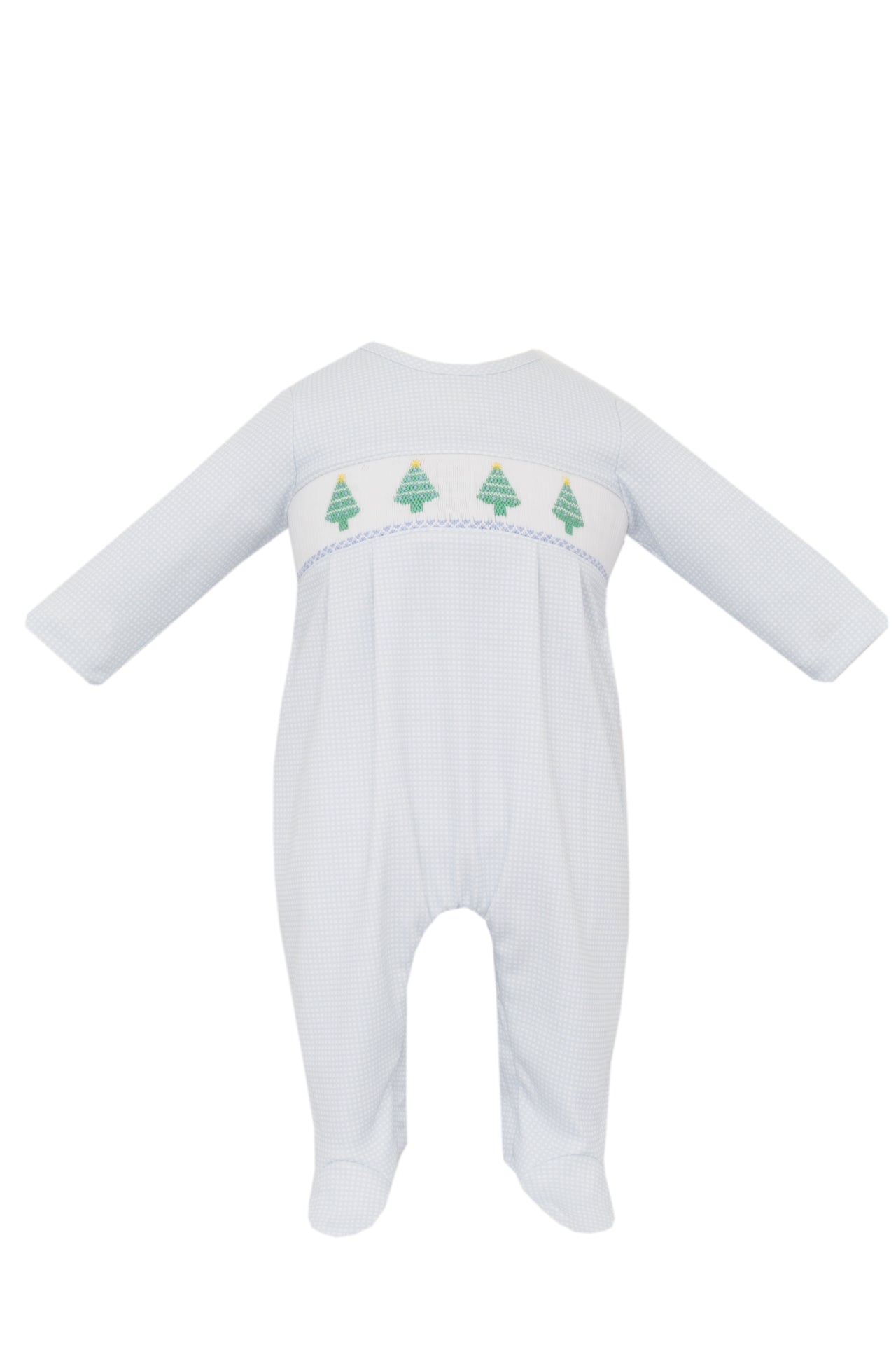 Petit Bebe X'Mas Tree Boy's Blue Check Knit Boy's Blue Knit Long Footie L?S W/Feet 446I-MH25 5210