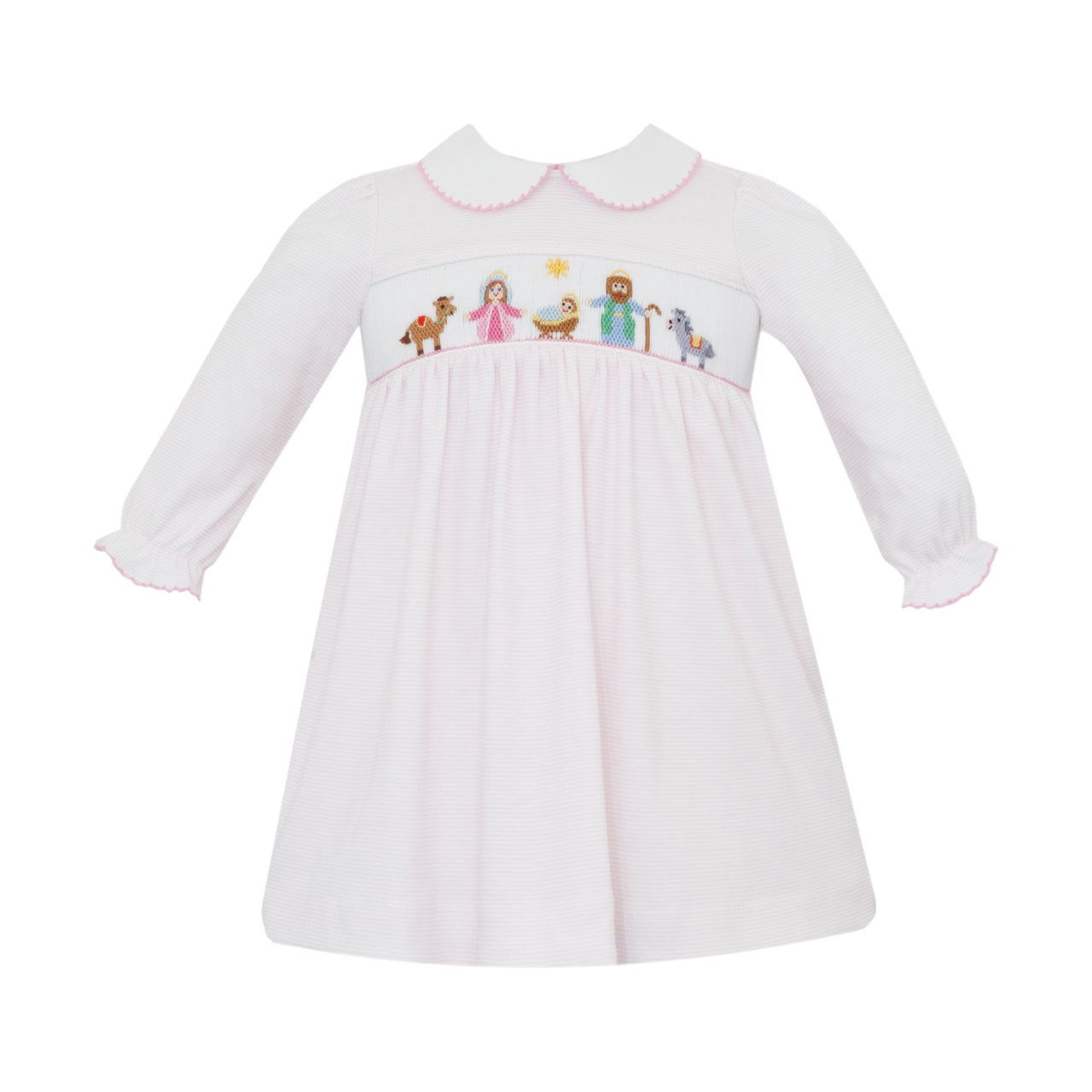 Petit Bebe Nativity Girl's Pink stripe Knit Dress L/S 447DL-MH25 5210