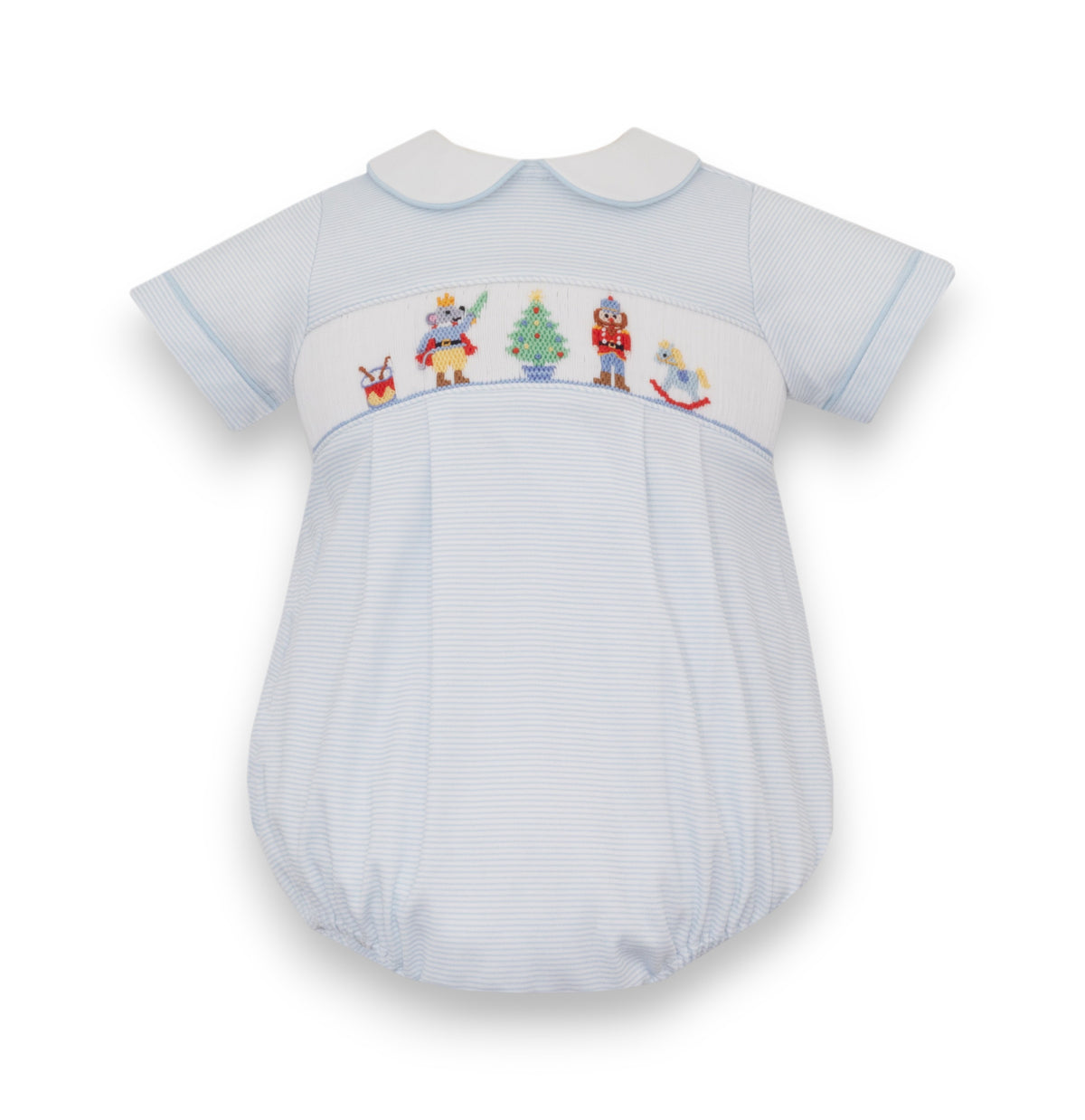 Petit Bebe Nutcracker Boy's Lt Blue Stripe Knit Boy's Short Bubble S/S 449BB-MH26 5310