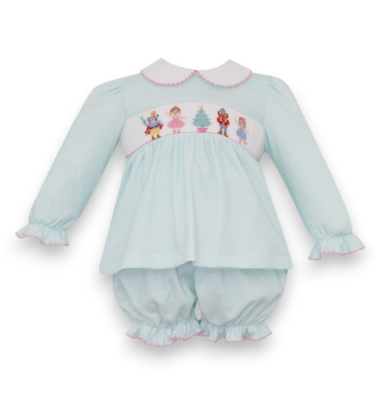 Petit Bebe Nutcracker Girl's Aqua Knit Stripe Set W/Collar L/S 449CL-MH26 5310