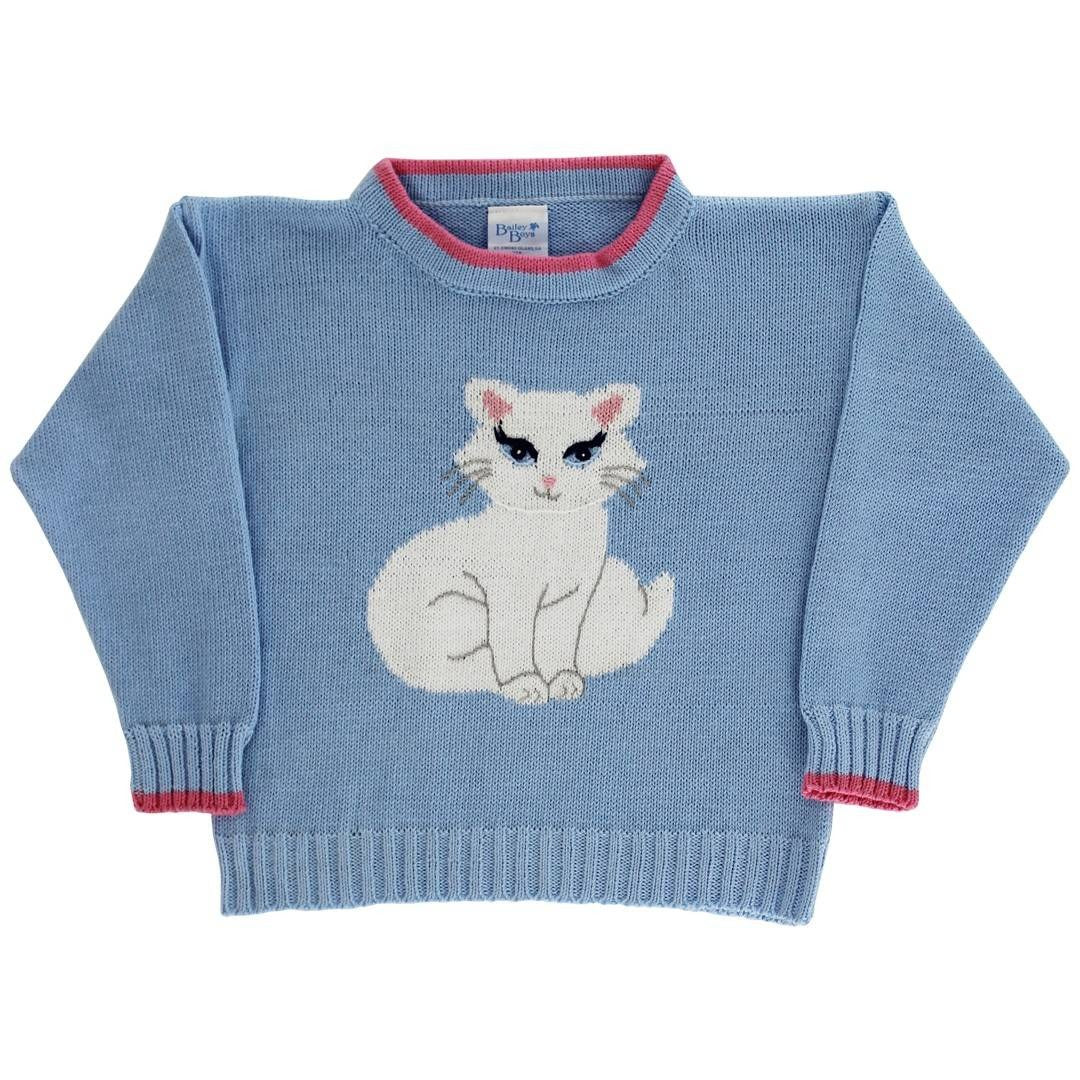 Bailey Boys Kitty on Light Blue Crew Neck Sweater 460-SW-KLB 5207