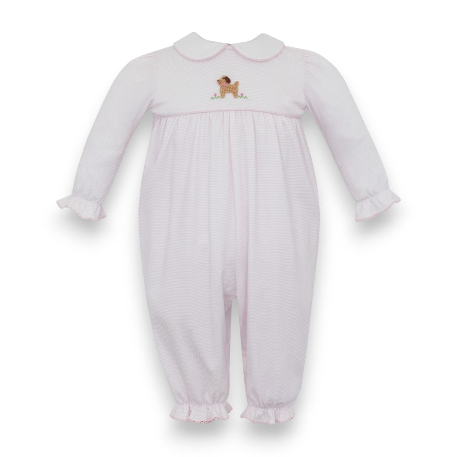 Petit Bebe Puppies Girl's Pink Knit Stripe Girl's Long Romper L/S 463F-MF26 5307