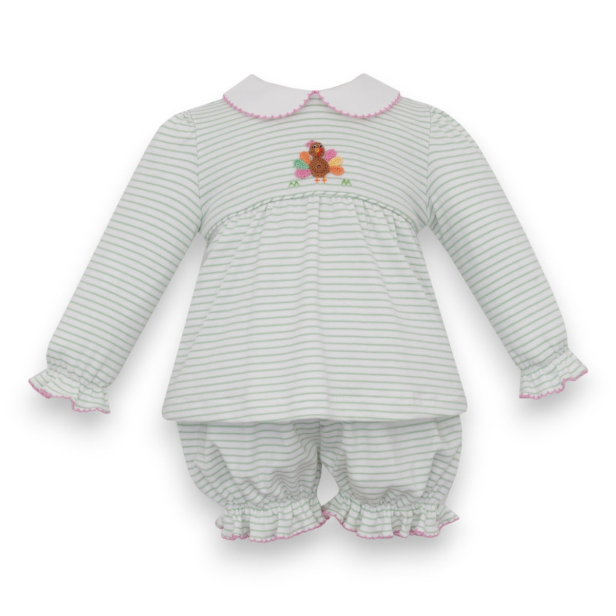 Petit Bebe Turkey Girl's Green Knit Stripe Girl's Set L/S 467CL-MF26 5309