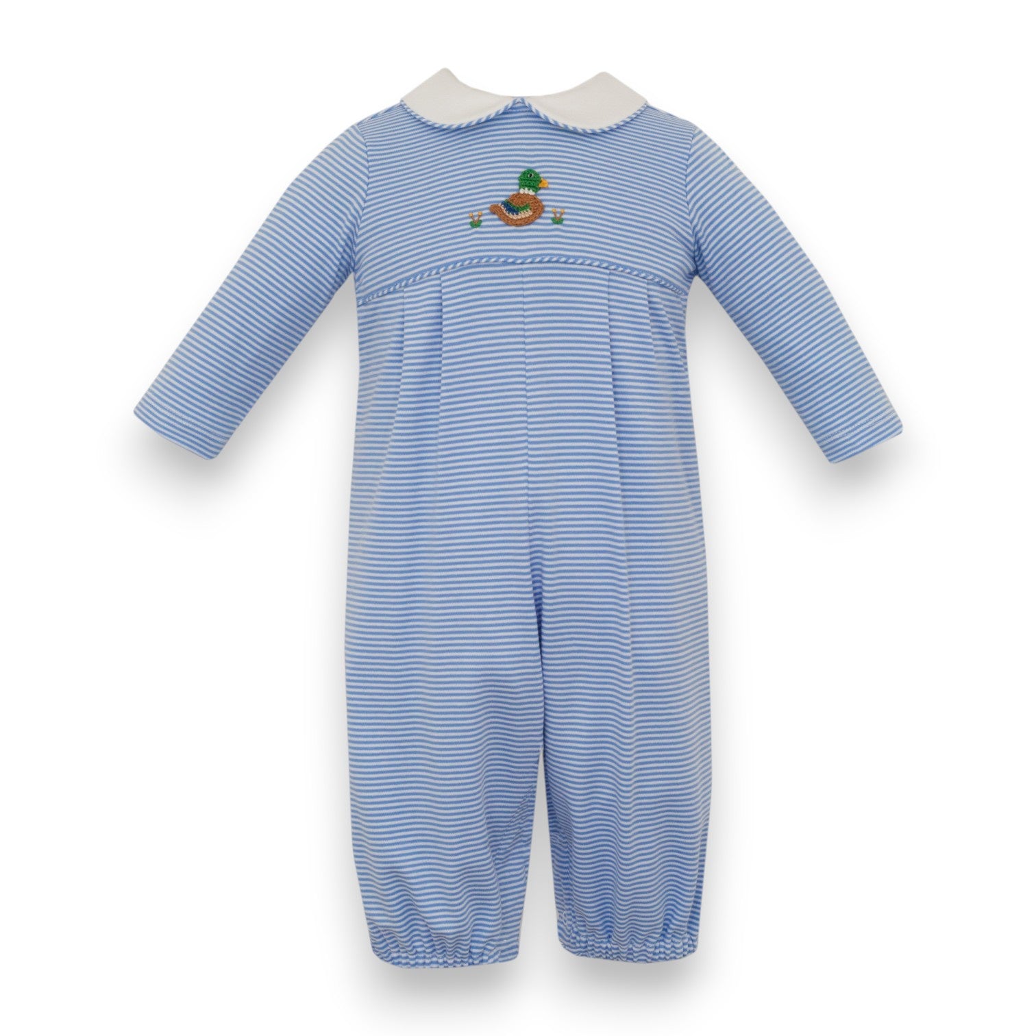 Petit Bebe Mallard Duck Peri Blue Knit Stripe Boy's Long Romper S/S 468H-MF26 5308
