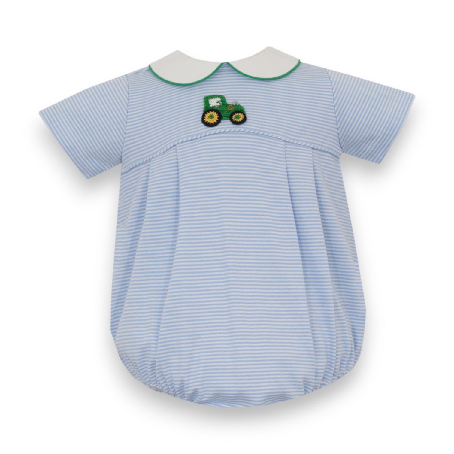Petit Bebe Tractor Blue Knit Stripe Boy's Bubble S/S 469BB-MF26 5307