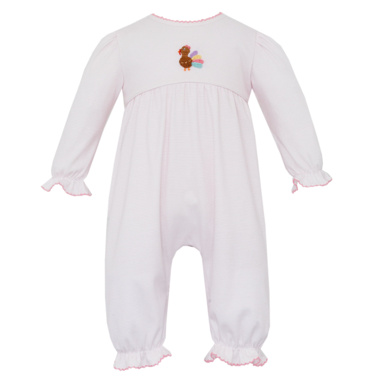 Petit Bebe Turkeys Girl's Pink stripe Knit girl's Long Romper L/S 470F-MF25 5209