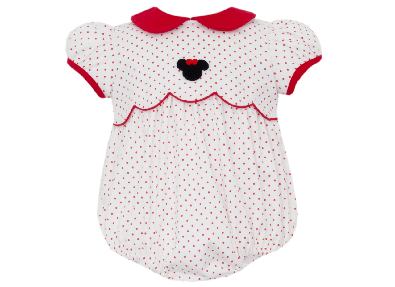 Petit Bebe Minnie Mouse Red & White Polka Dot Knit Girl's Short bubble w/Red Collar 471F2-MF25 5208