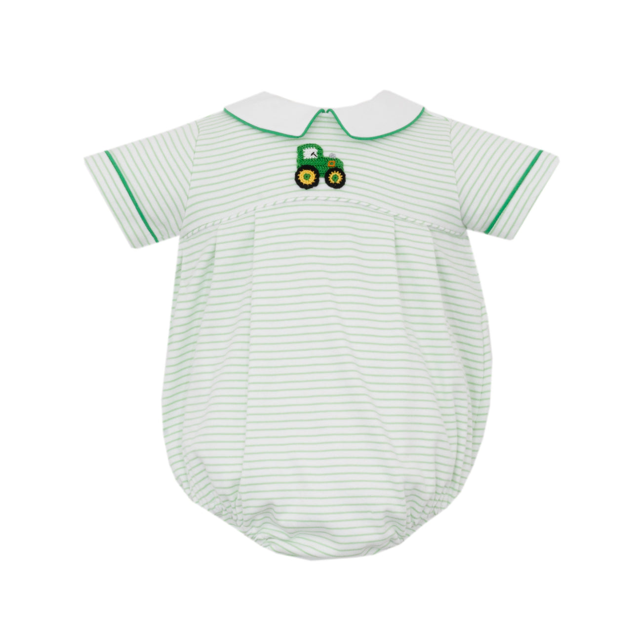 Petit Bebe Tractor Green Stripe Knit Boy's Bubble S/S 5209 473BB-MF25