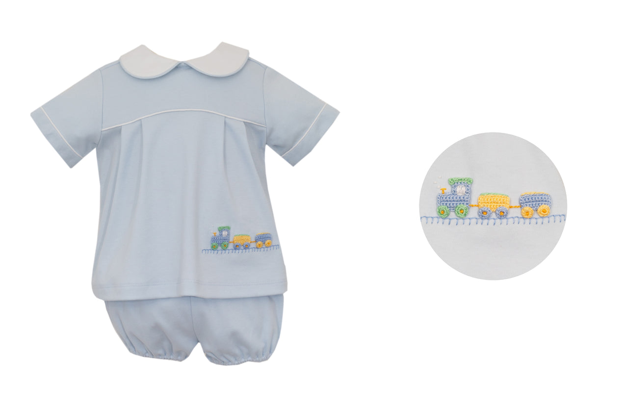 Petit Bebe Train Blue Knit Boy's Diaper Set S/S 474M2-MF24 5109