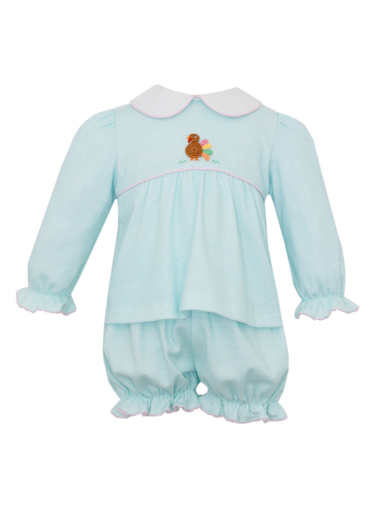 Petit Bebe Turkey Girl's Aqua Pin Stripe Girl's Bloomer Set 475C-MF24 5109