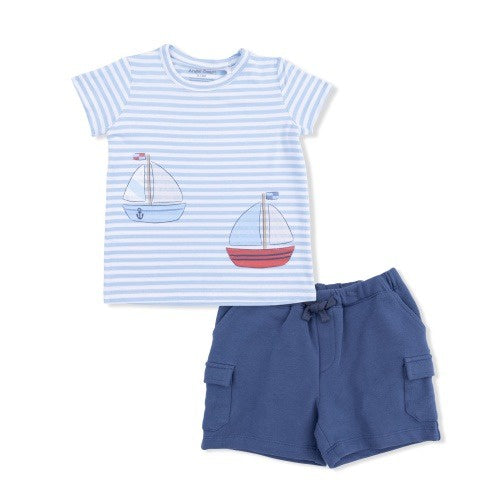 Angel Dear Bubbly Sailboat Stripe Crew Neck Tee W/Cargo  Short  485F-S26-BSB 5302