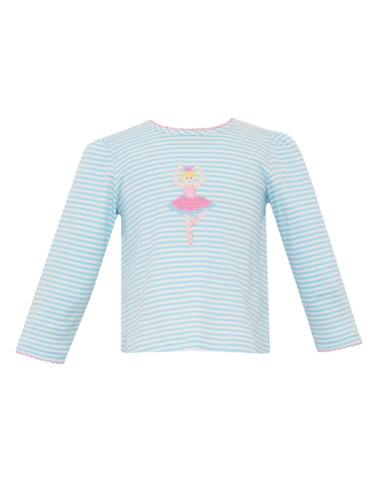 Claire & Charlie Ballerinas Aqua Knit Stripe Girl's T-Shirt L/S 5002Q-CF24 5108