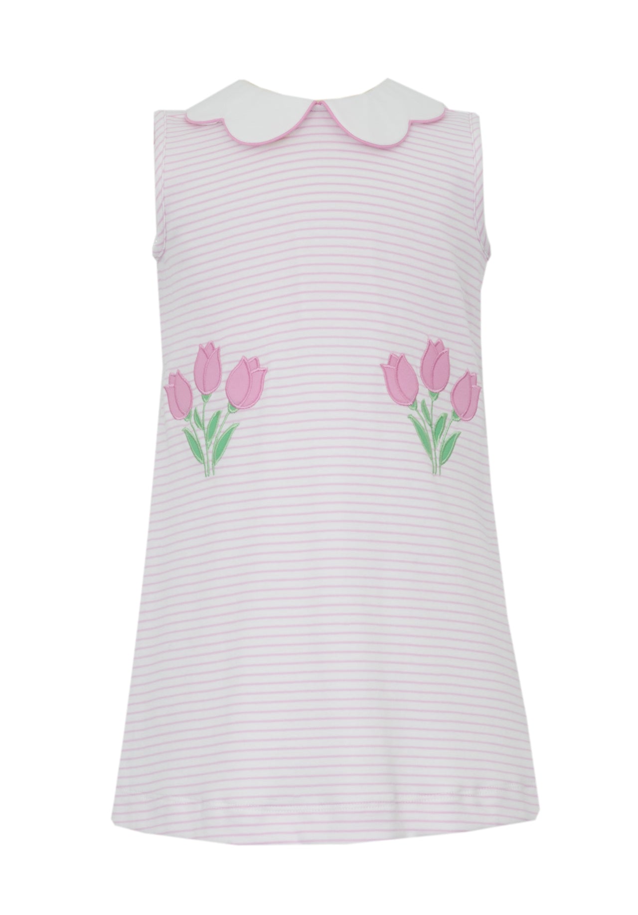 Claire & Charlie Tulip Bouquet Pink Knit Stripe Sleeveless Dress W/Scalloped Collar 5003D2-CS26 5301