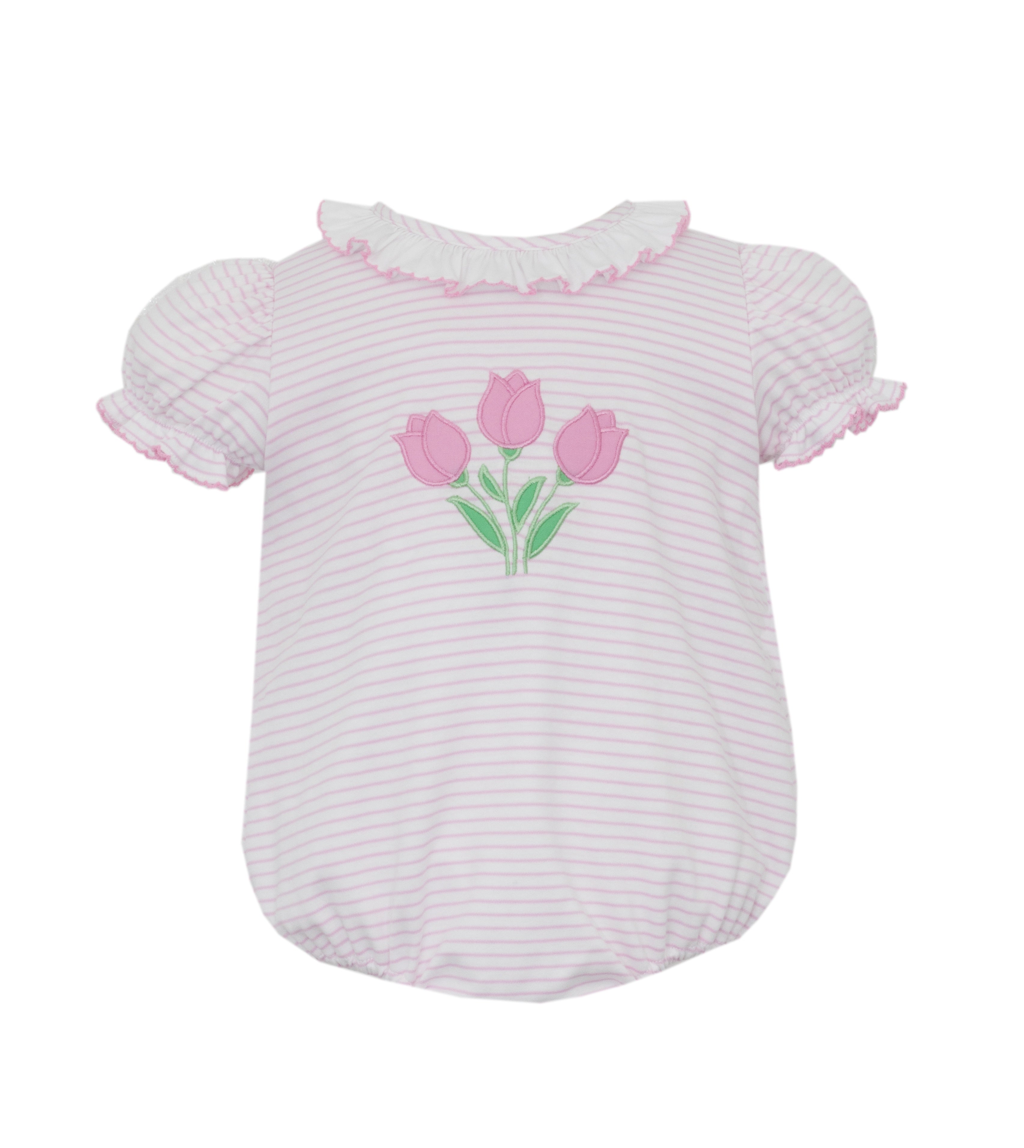 Claire & Charlie Tulip Bouquet Pink Knit Stripe Girl's Bubble 5003F-CS26 5301
