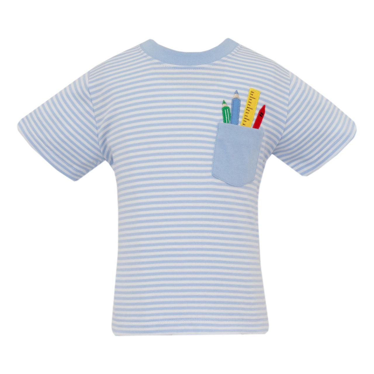 Claire & Charlie School Supplies Boy's Lt Blue Stripe Knit Boys T-Shirt S/S W/pocket 5003P-CF25 5206