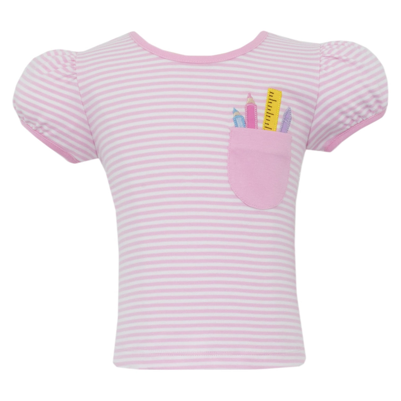 Claire & Charlie School Supplies Pink Knit Stripe Girl's T-Shirt S/S W/Pocket 5003Q-CF25 5207