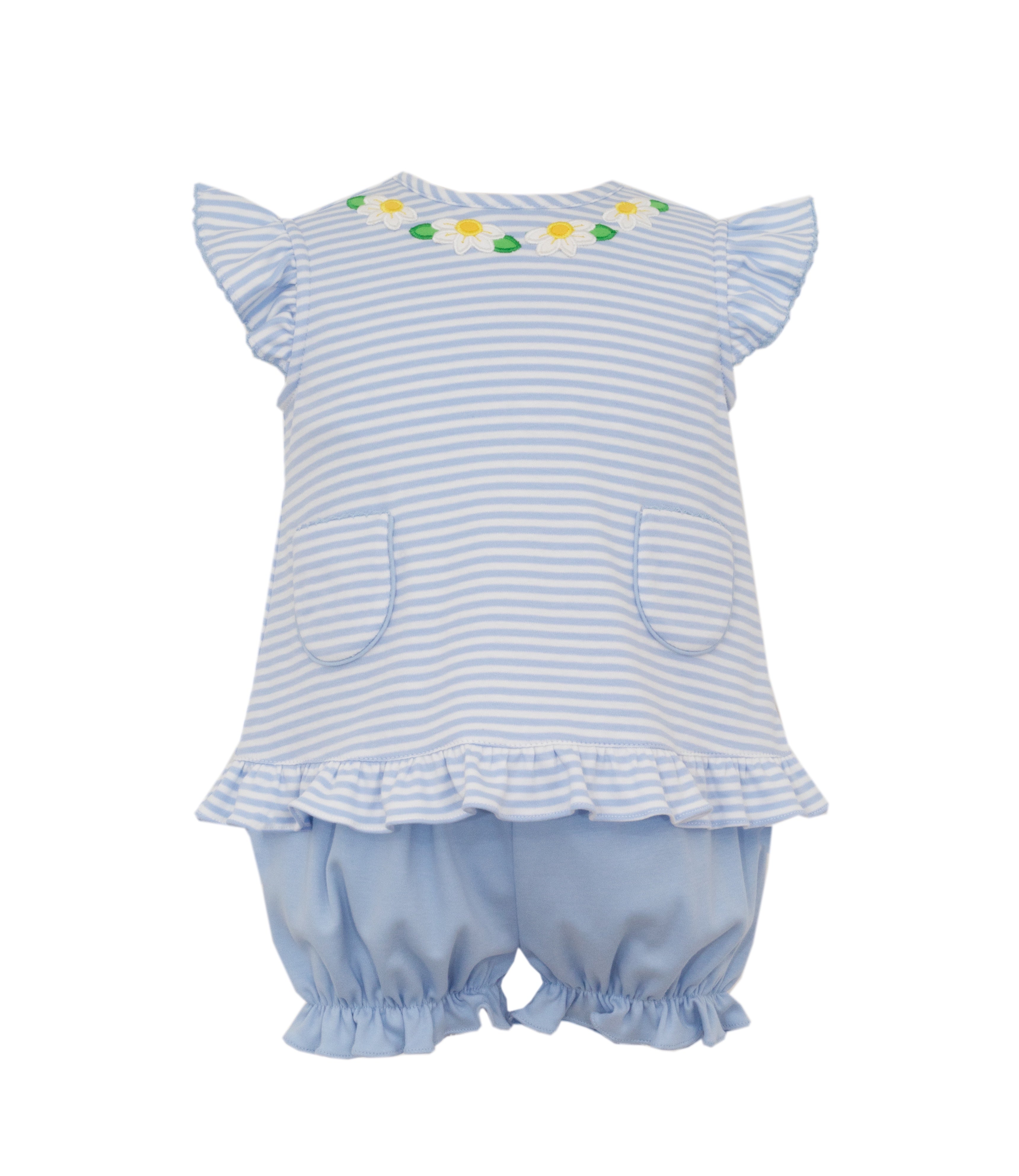Claire & Charlie Daisies Blue Knit Stripe Bloomer Set 5005C-CS26 5301