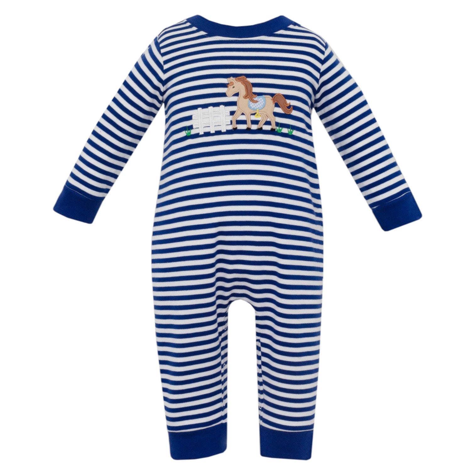 Claire & Charlie Ride Away Boy's Royal Blue Knit Stripe Boys Long Romper L/S 5005H2-CF25 5207