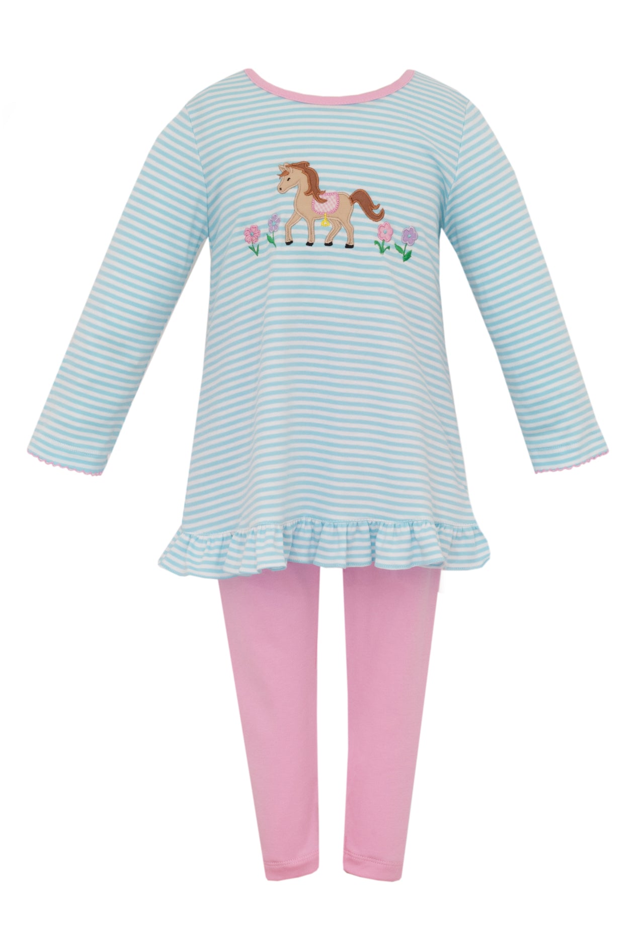 Claire & Charlie Ride Away Aqua Knit Stripe Girls Tunic Set L/S 5005N-CF25 5207