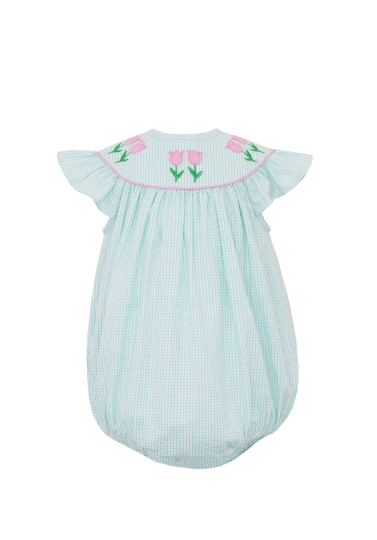 Claire & Charlie Tulips Girl's Angel Wing Bubble Aqua Seersucker Check 5006F-CS25 5202