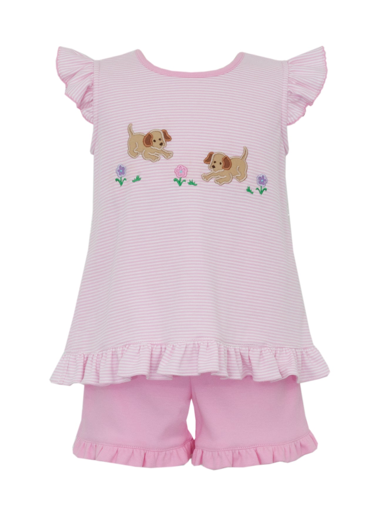 Claire & Charlie Garden Puppies Girl's Pink Knit Stripe Short Set 5007X-CS26 5301