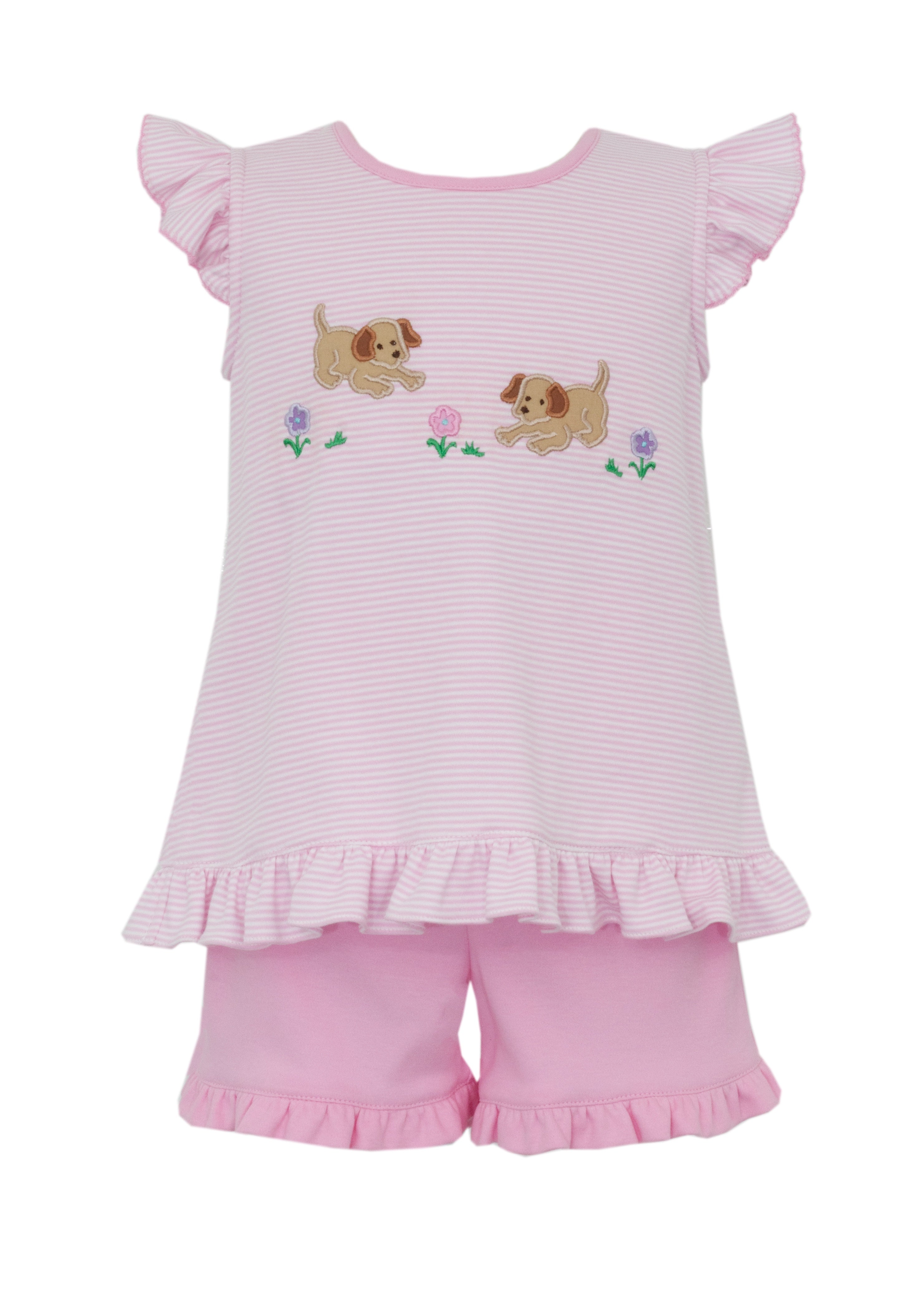Claire & Charlie Garden Puppies Girl's Pink Knit Stripe Short Set 5007X-CS26 5301