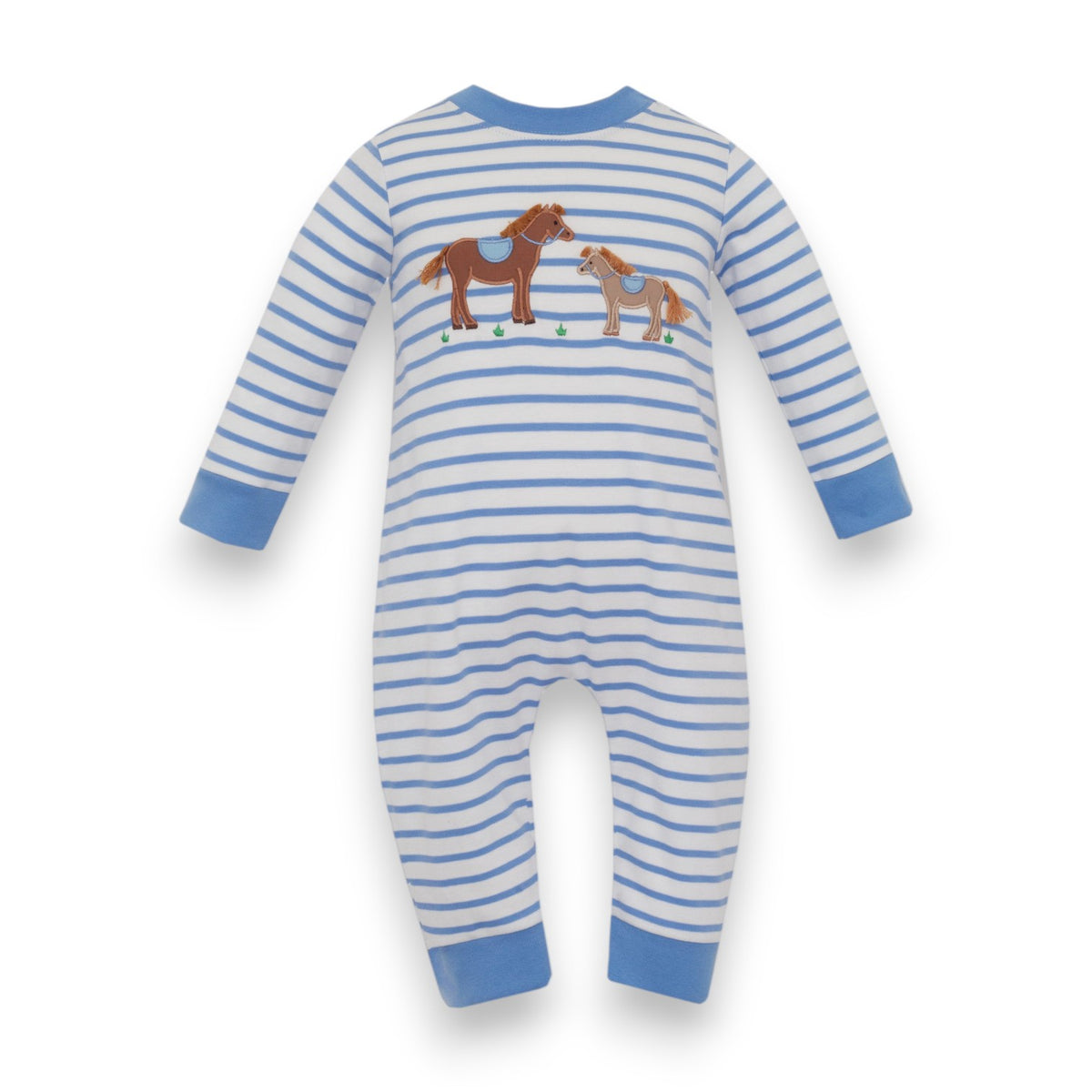 Claire & Charlie Horses Boy's Periwinkle Blue Stripe Knit Boy's Long Romper L/S 5009H-CF26 5308