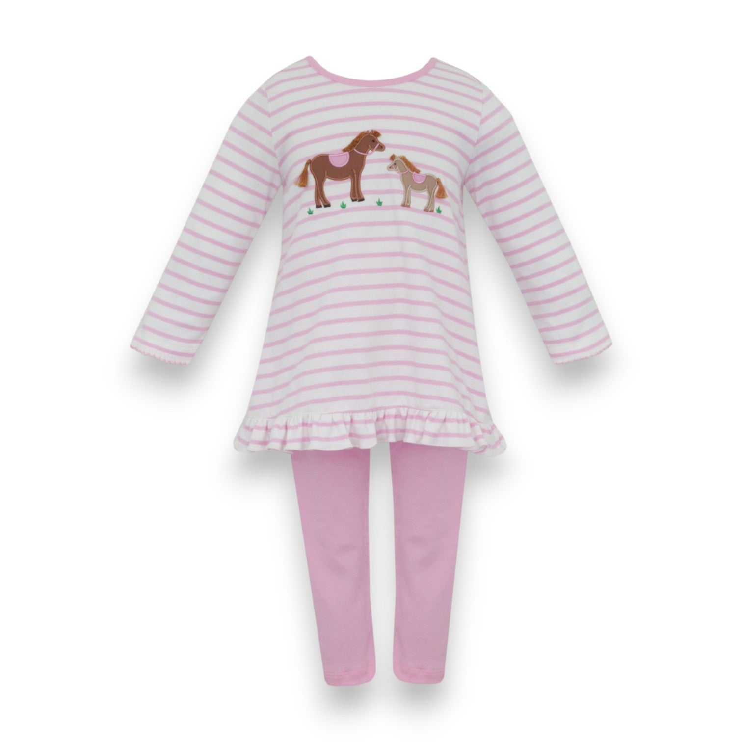 Claire & Charlie Horses Girl's Pink Knit Stripe Tunic Set W/ Pink Knit Leggings L/S 5009N-CF26 5307